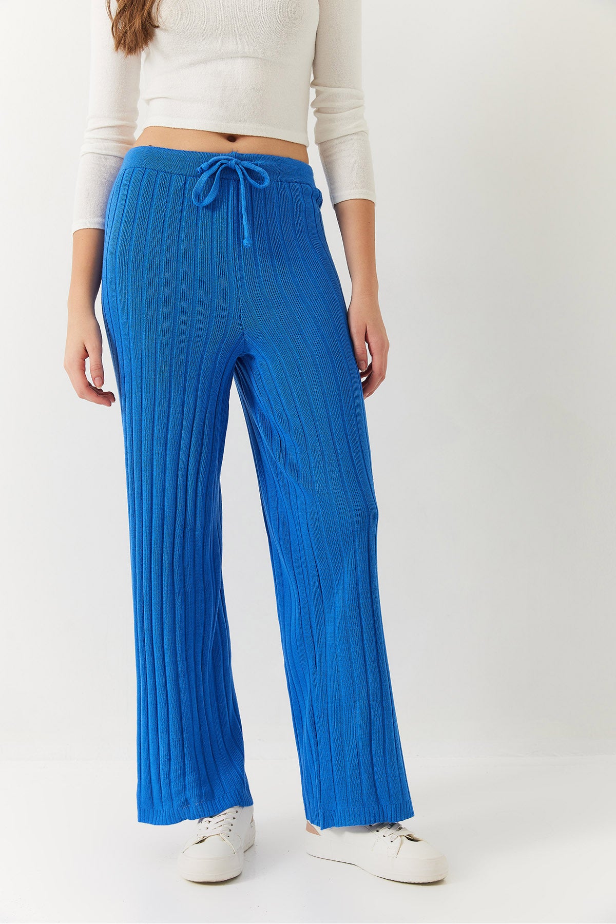 Women's Elastic Waist Ribbed Palazzo Trousers 20223118
