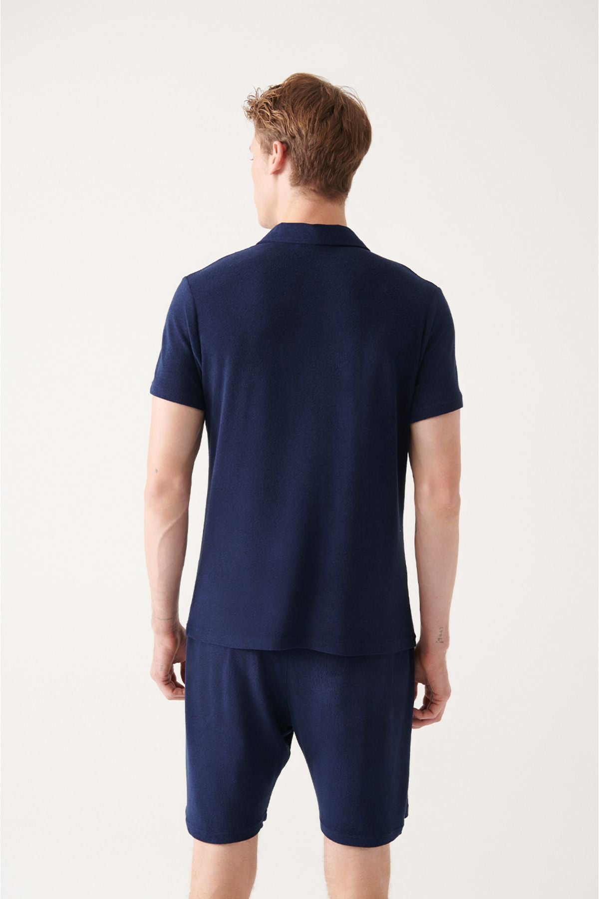 Men's Navy Soft Touch Towel Marine Printed Polo Yaka T-shirt A31y1033