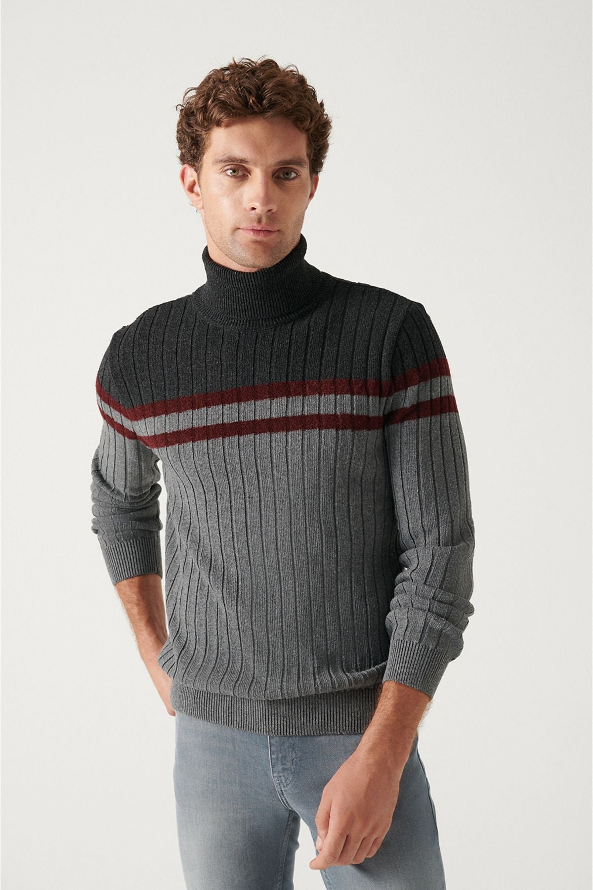 Men's anthracite Full Fisherman Neck Wool Sweater A22y5021