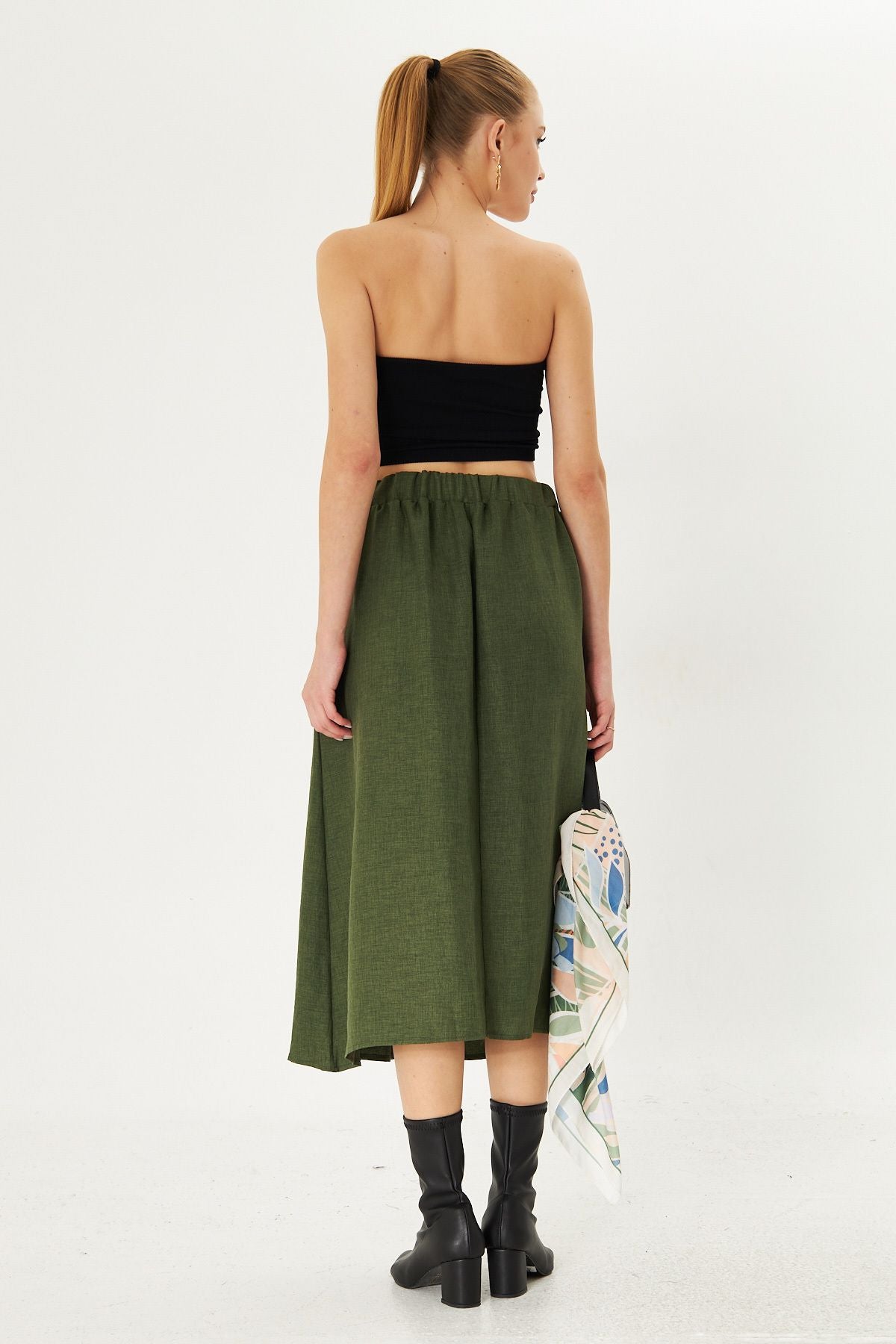 Female Green Waist Midi Skirt with Pockets Arm-25k001010