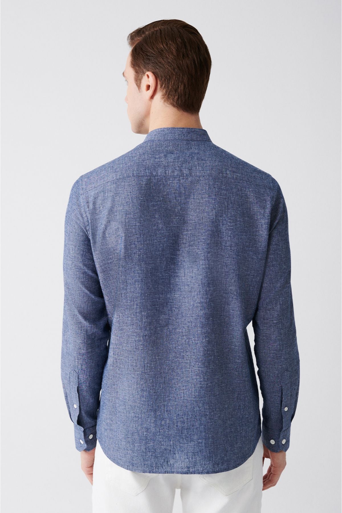 Men's Indigo Judge Yaka Linen Mixed Shirt B002027