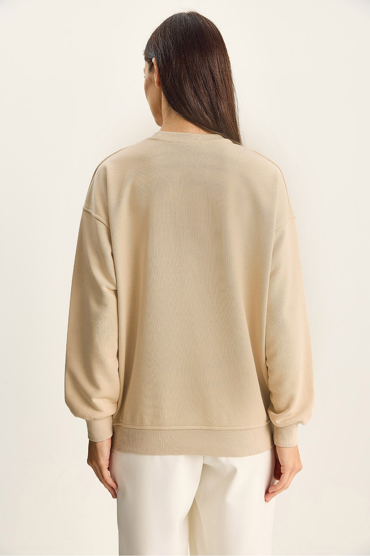 Women's Crew Neck Flower Bead Embroidered Relaxed Sweatshirt 1572 60283809