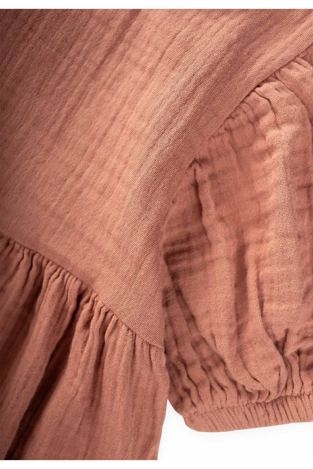 Organic Balloon Sleeve Muslin Dress 2-10 Age Age Browded Coffee