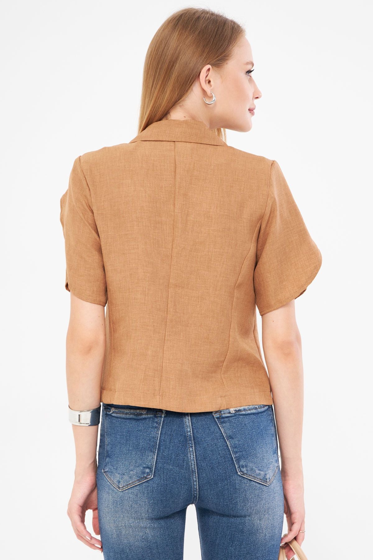 WOMEN LIGHT CROWER Hand Slip Detail Crop Short Sleeve Jacket ARM-24Y001048