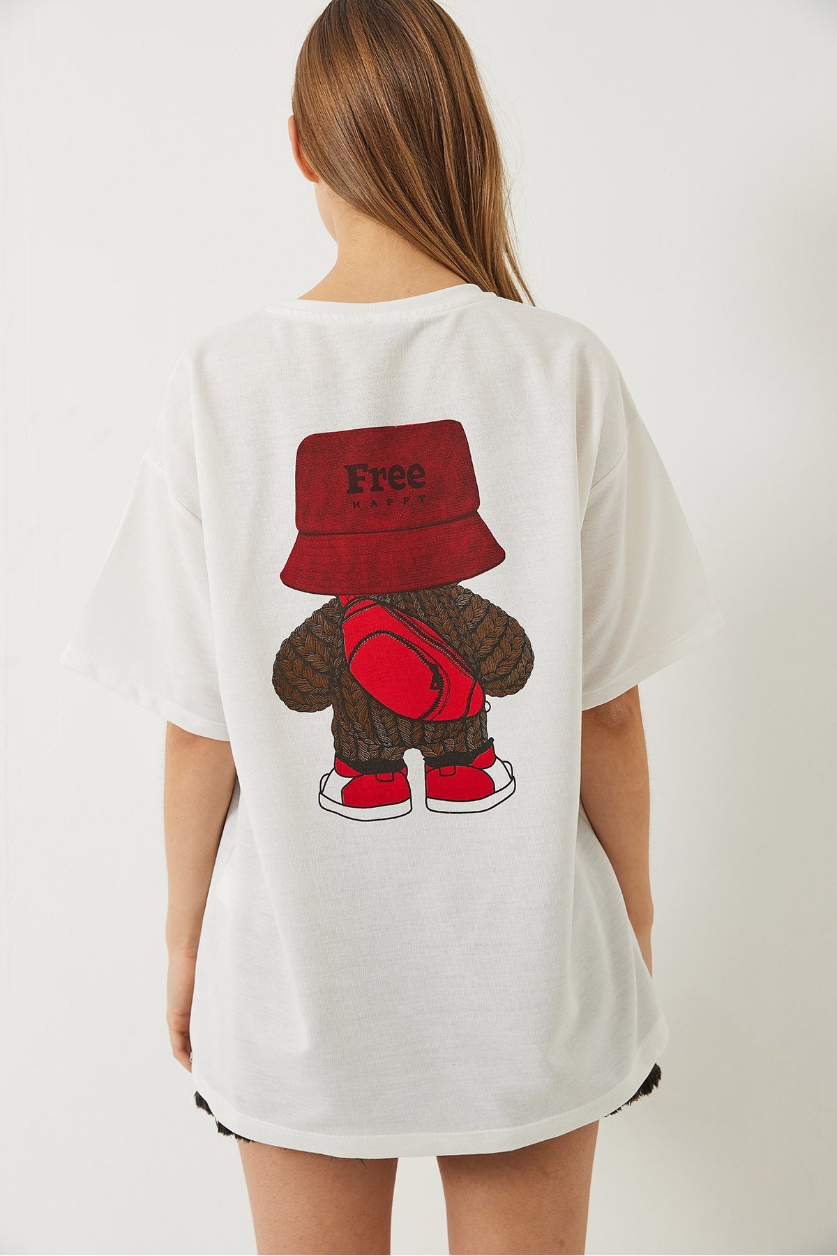 Women's Back Print Detailed Crew Neck Oversize T-Shirt 3085 60283077