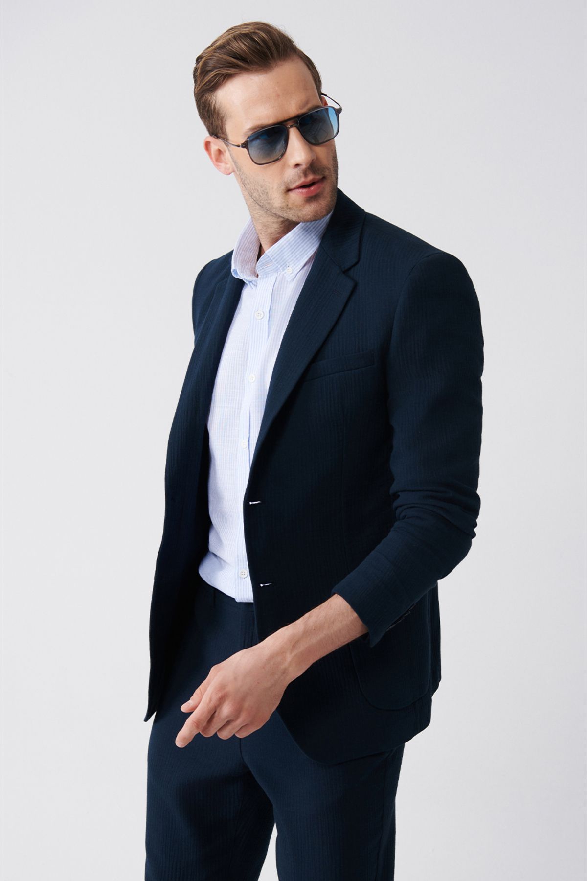 Men's Navy Blue Primer Wool Mixed Double Slit Jacket A31y4009