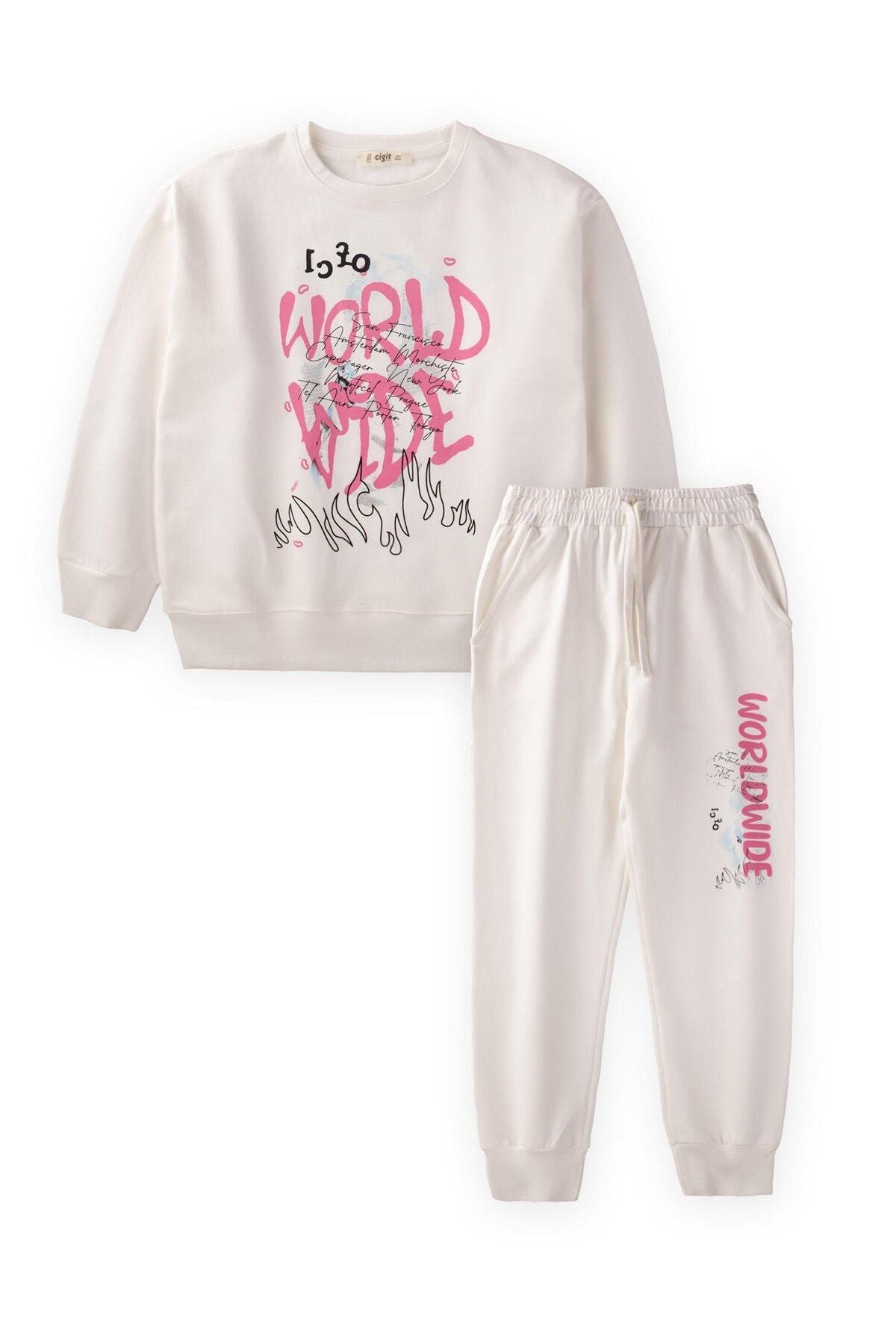 World Wide Printed Sweatshirt Set 9-14 Age Ecru