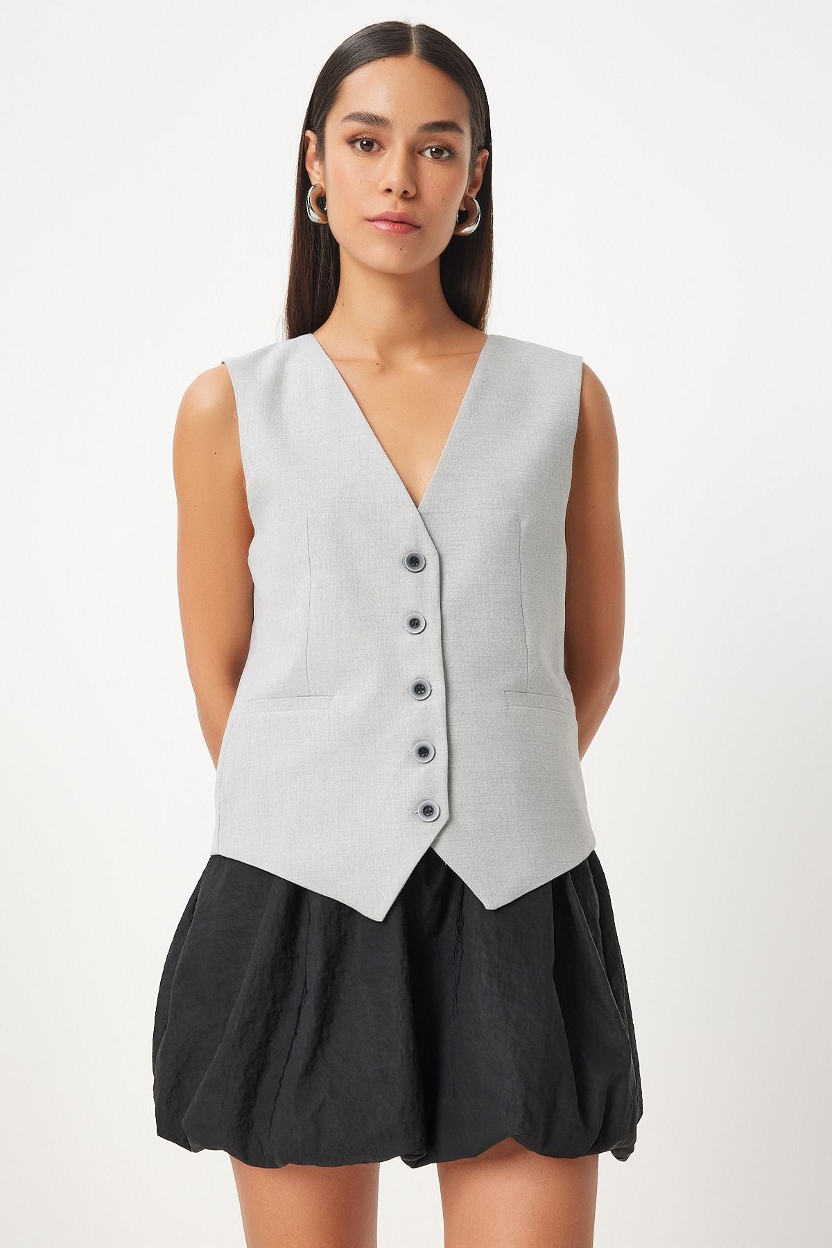 Women's Gray V -Neck Viscose Vest To00145