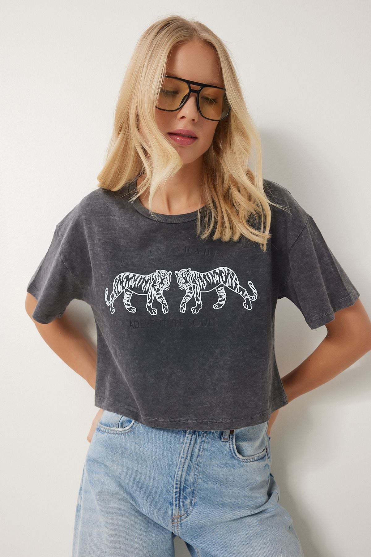 WOMEN'S ARRACRASİT PRINTED WASHING CROP knitting T-shirt an00221