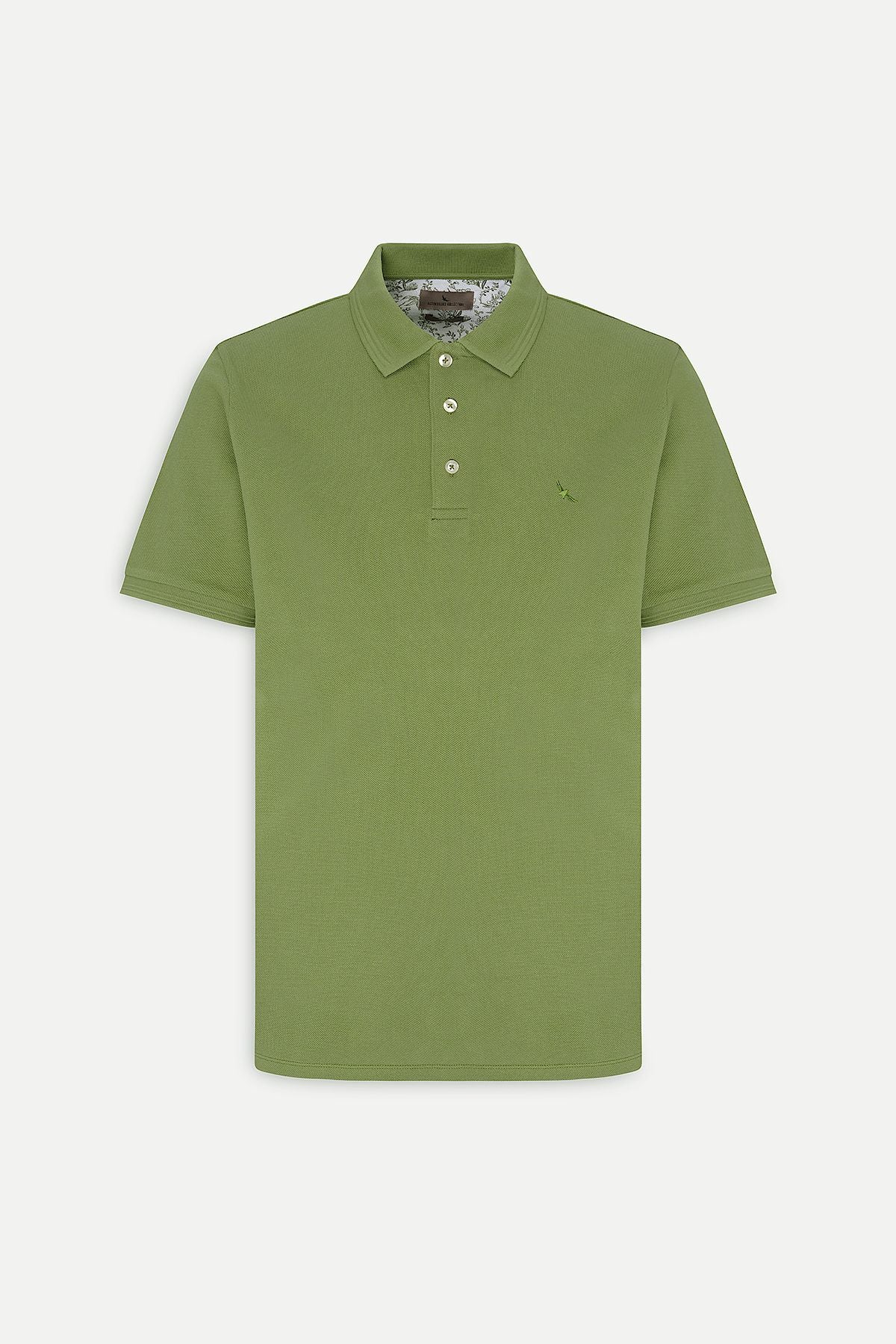 Men's green slim fit narrow cut polo collar 100 %cotton short sleeve t -shirt