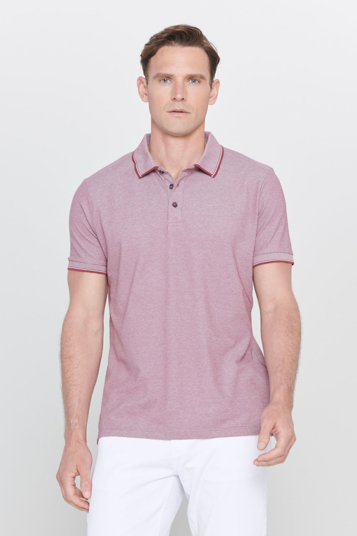 Men's burgundy-open black-open navy blue 3-point-free cotton slim fit curved Polo Yaka Basic T-shirt
