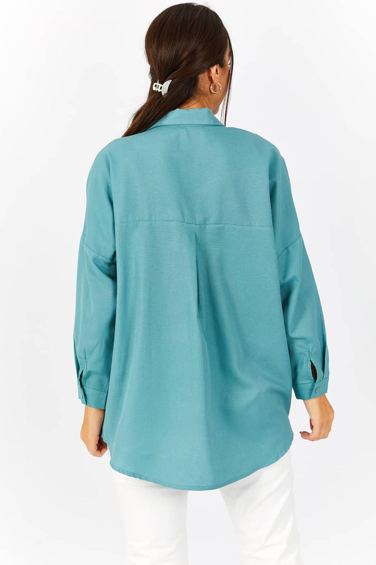 Woman Green Oversize Long Basic Shirt ARM-22Y001118