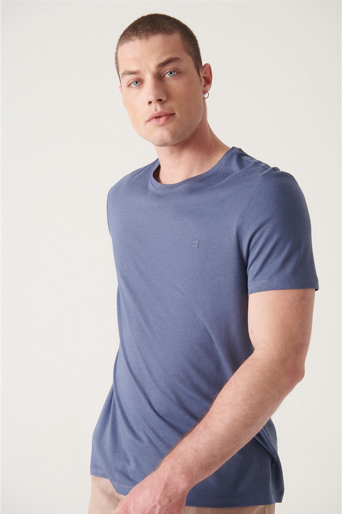 Men's Indigo Ultrasoft Bicycle Collar Flat Modal T-Shirt B001171