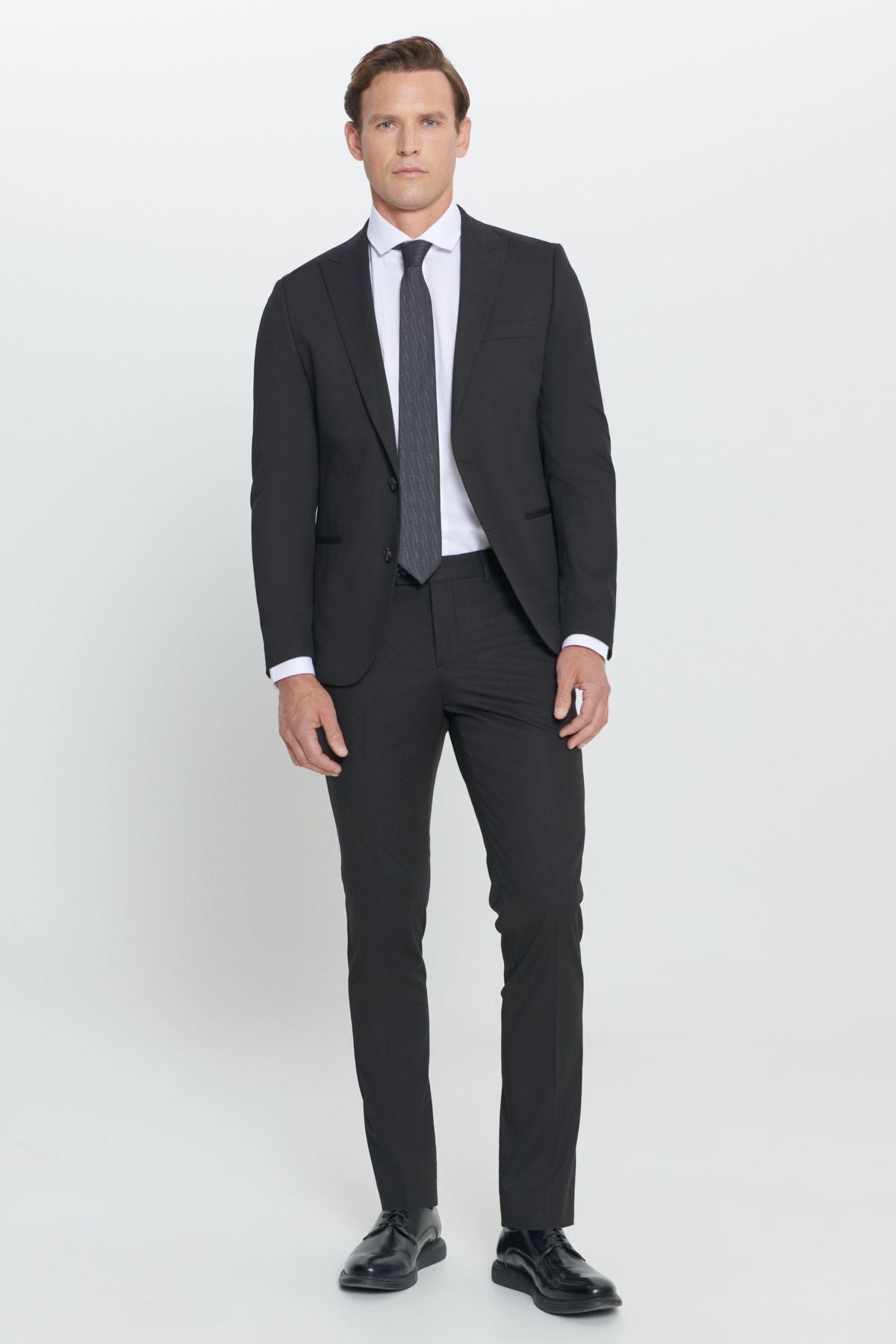 Men's Black Extra Slim Fit Narrow Cut Swallow Collar Suit