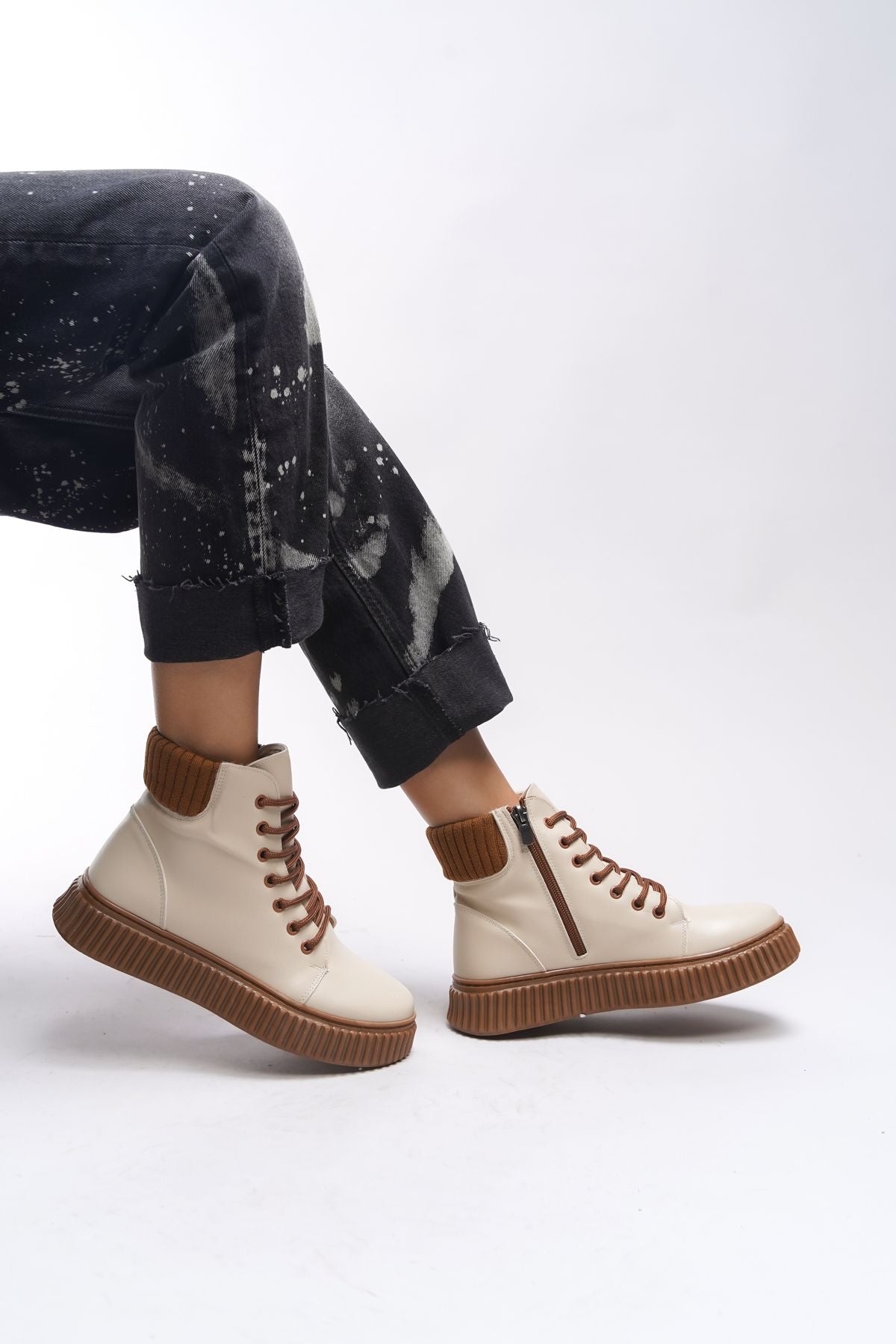 Woman 3 cm stylish style sports women boots 0012401 beige taba