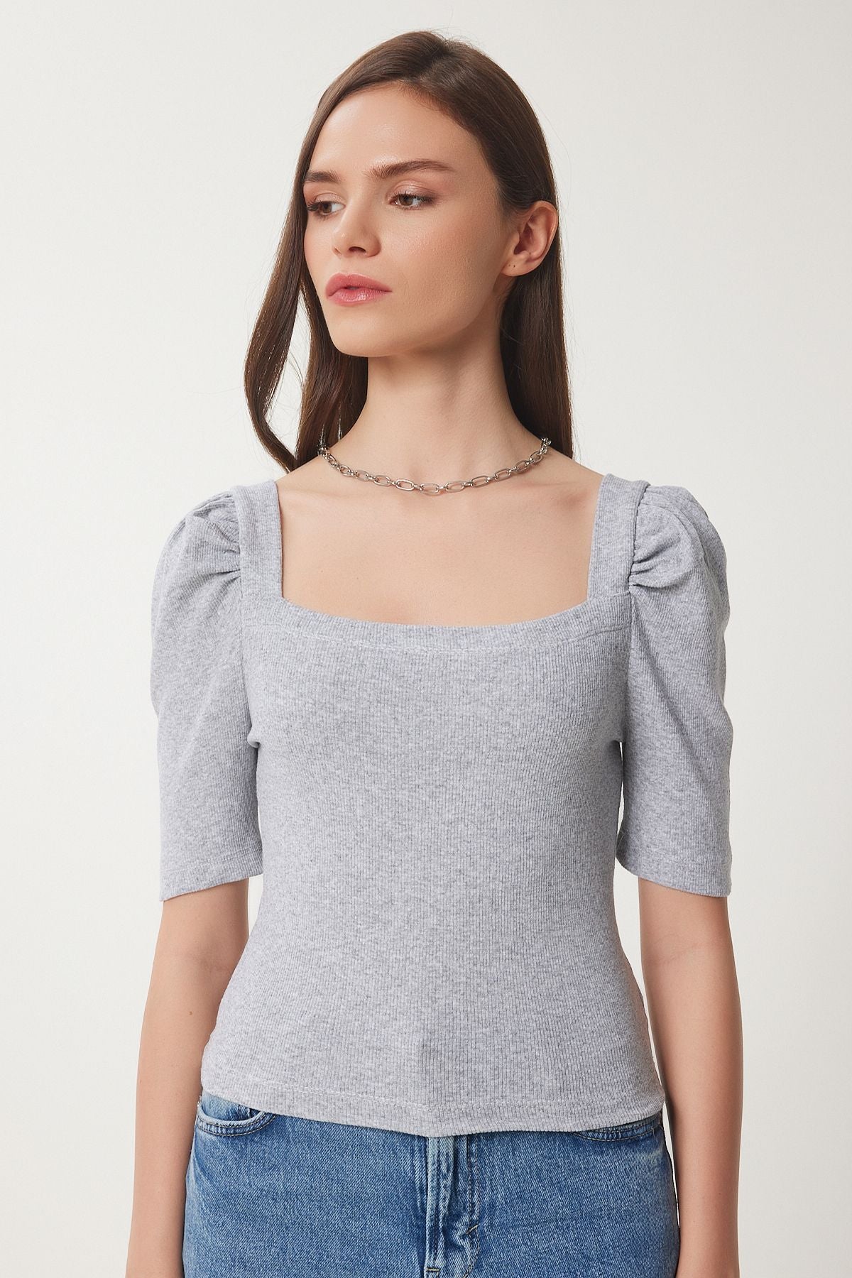 WOMEN GRAY MELANJ SQUARE BROOD CROP BLUP GT00007