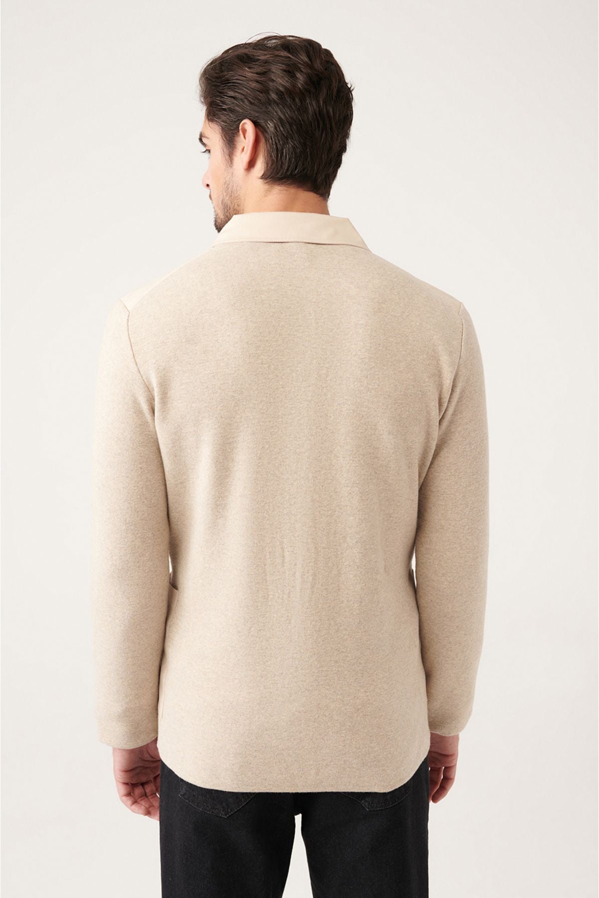 Men's Beige Mono Yaka Primary Triko Detailed Jacket A31y4001