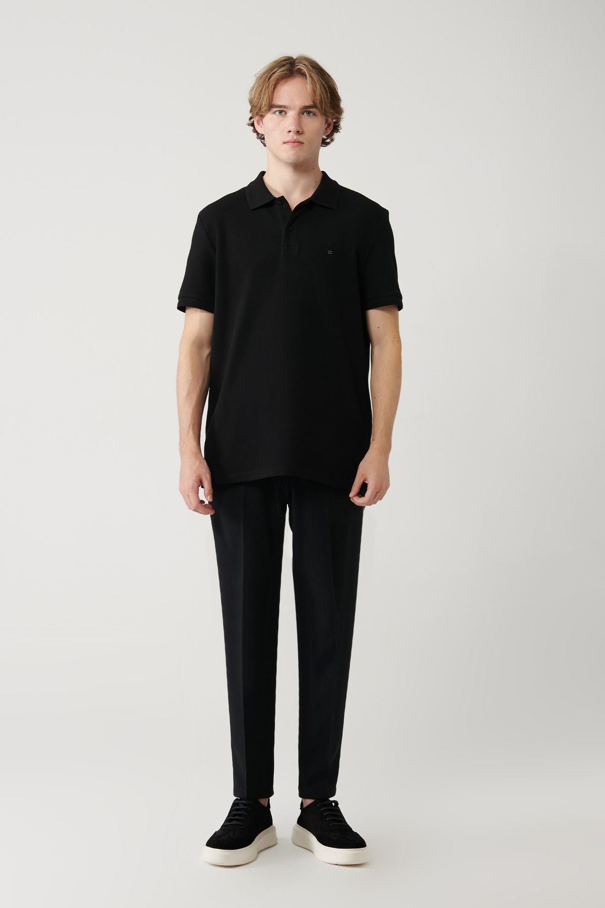 Men's black 100 %cotton fast drying polo collar T-shirt B001032