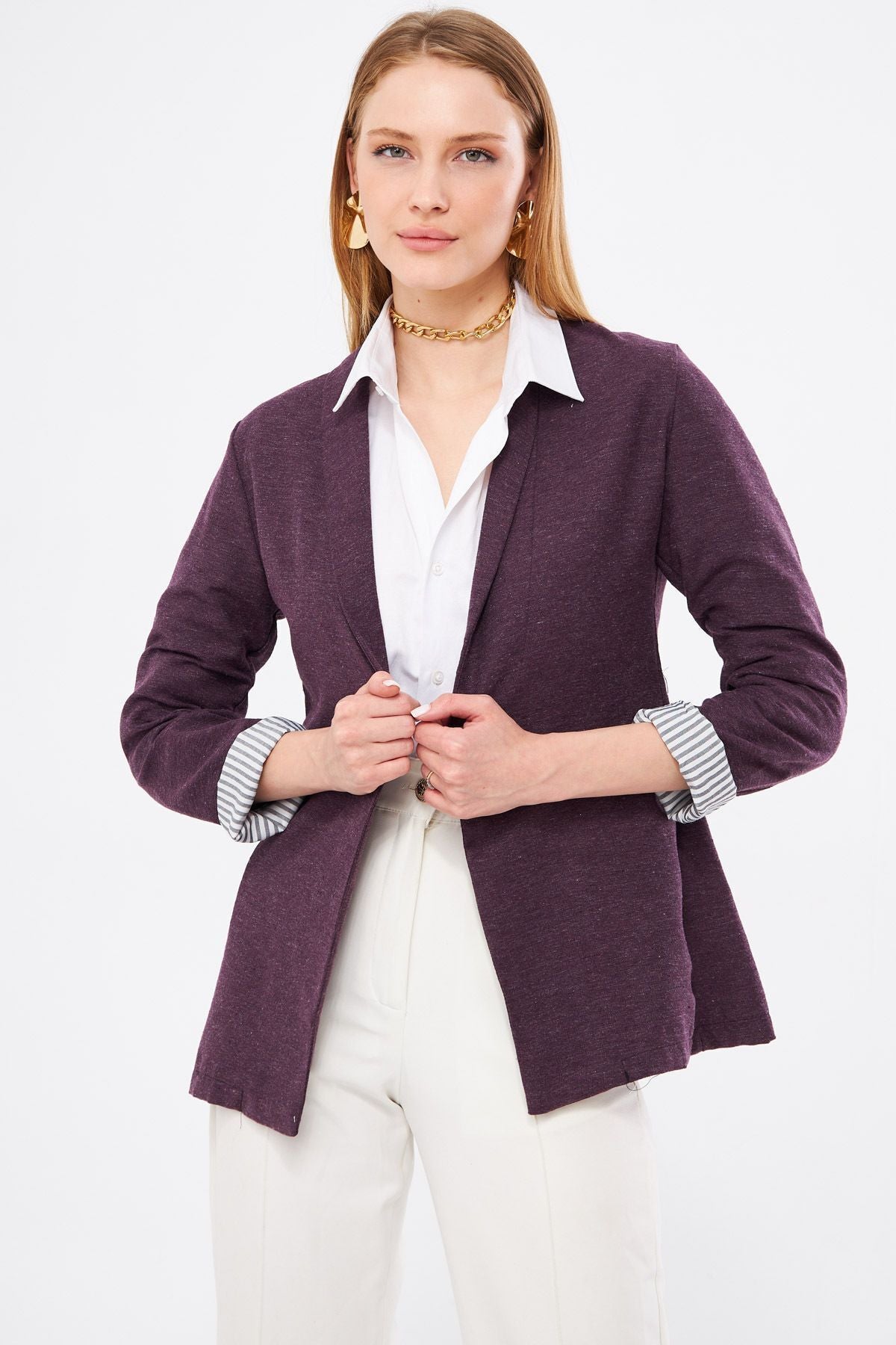 WOMEN'S PUBLIC SOLID SOLID SINGLE BUTTON JACKET ARM-22K001122