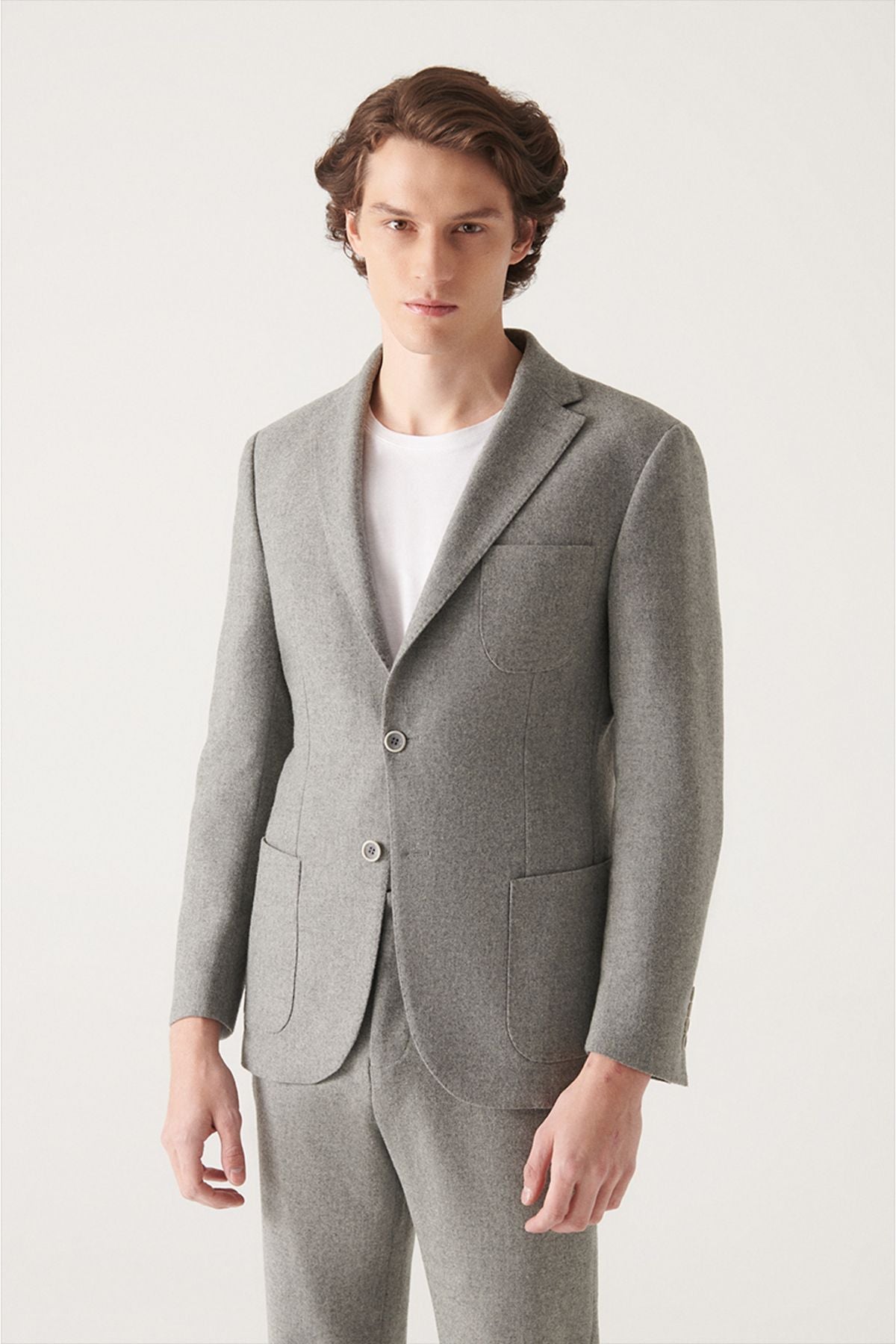 Men's gray woolen jacket A22y4003