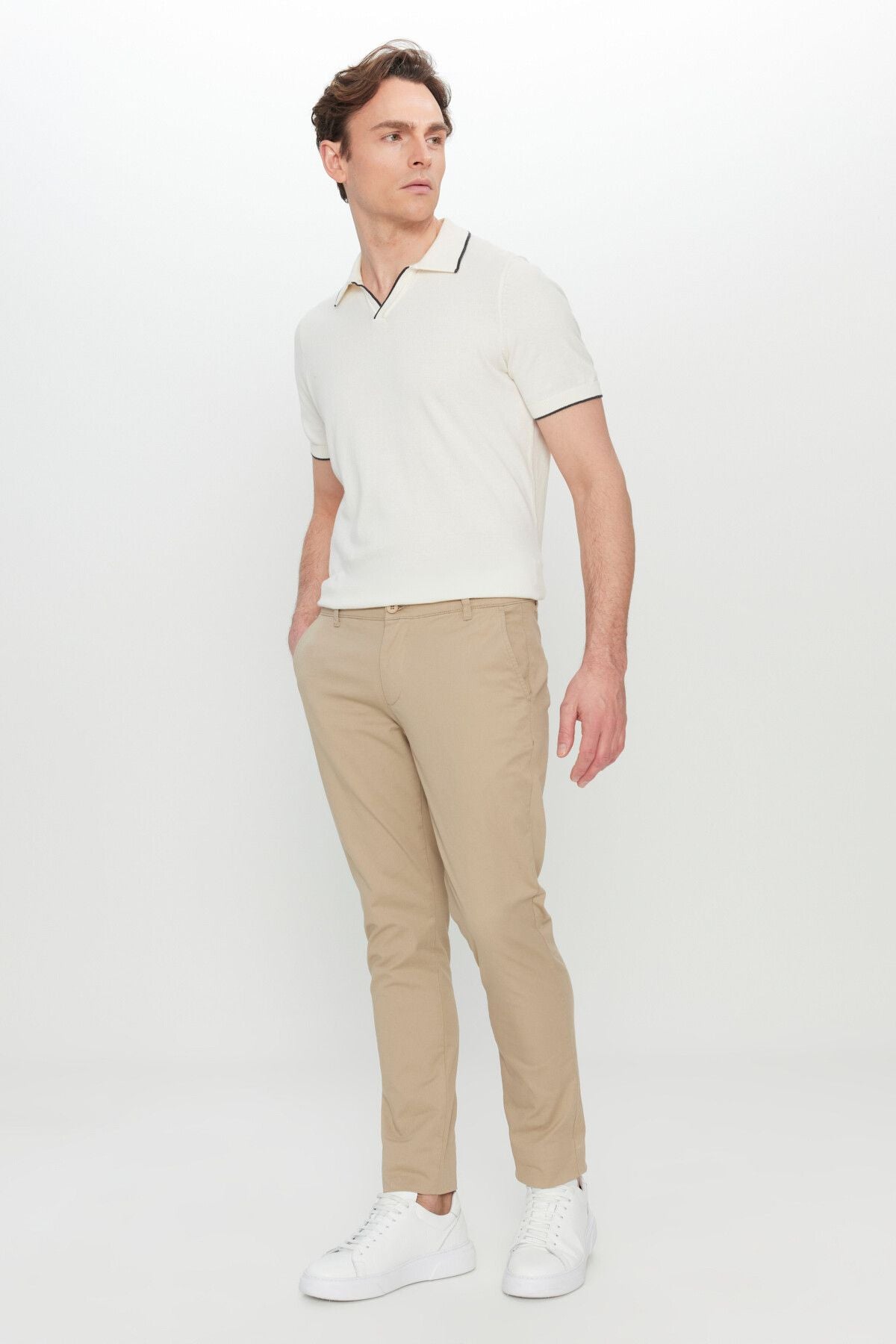 Men's Camel Cotton Slim Fit Narrow Cut Side Pocket Flexible Casual Pants
