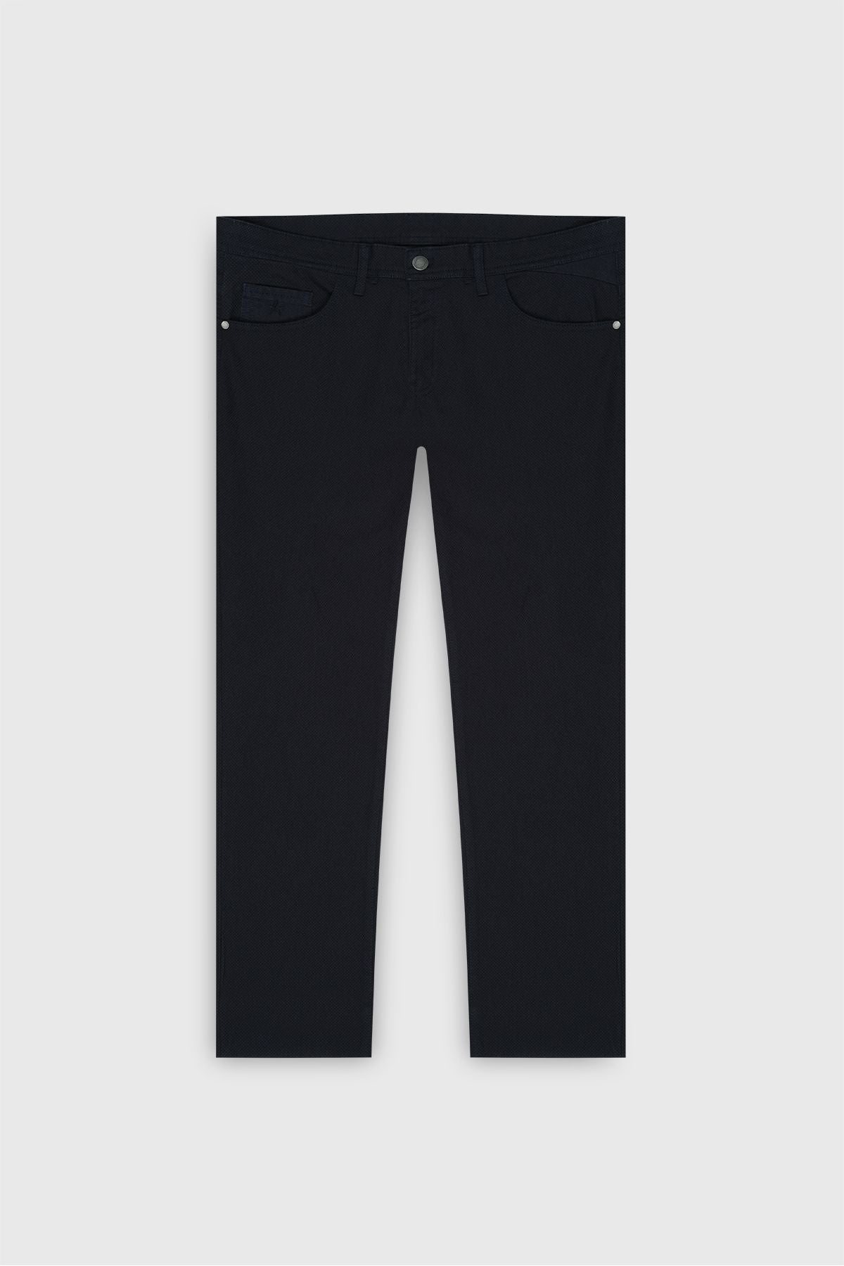 Men's navy blue slim fit narrow -cut cotton flexible flexible 5 pocket pants