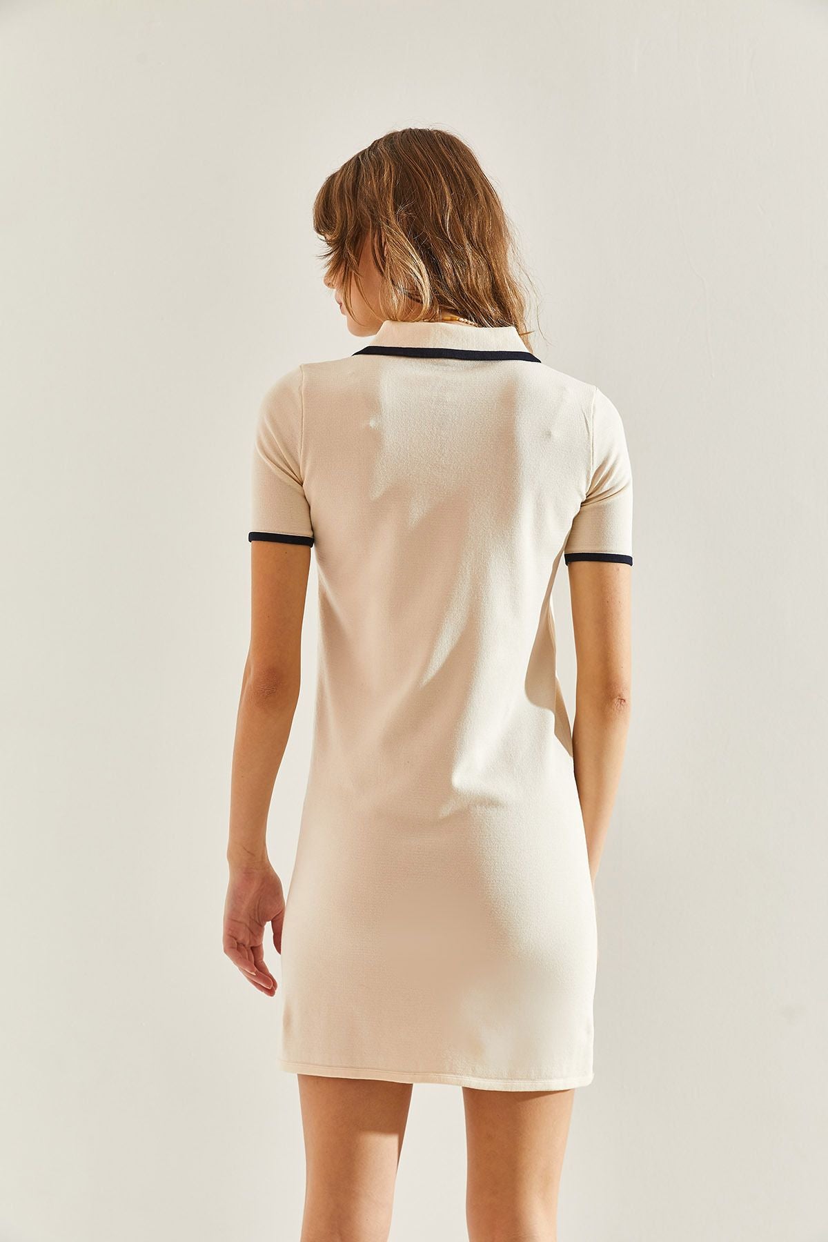 Women's Shirt collar zipper detailed short sleeve dress 20246100