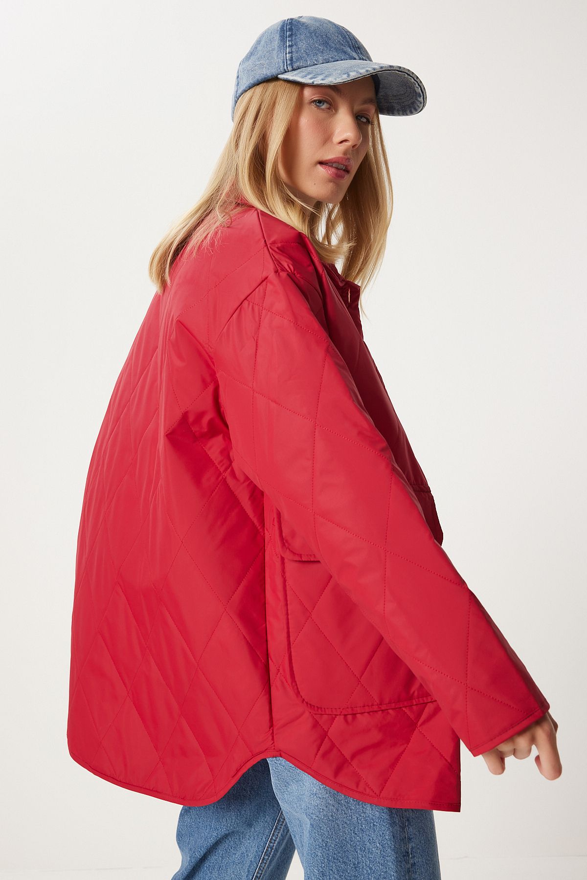 WOMEN'S RED POCKET Oversize Kapitone Mont Fo00001