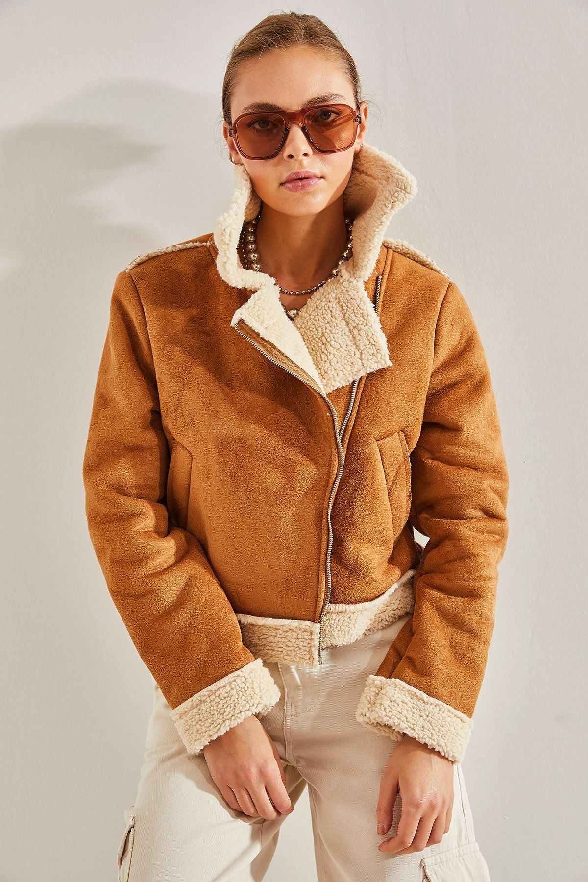 Female laminated suede jacket