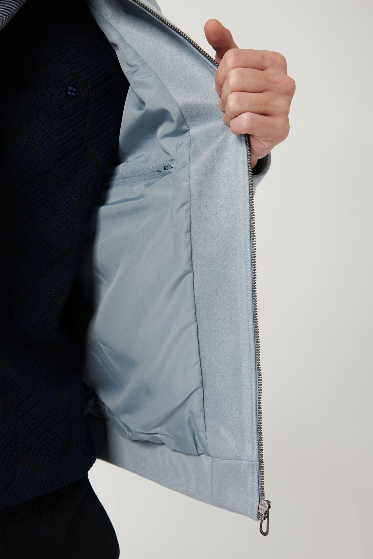Men's Blue Zippered Suede -Look Bomber Ince Mont B006045