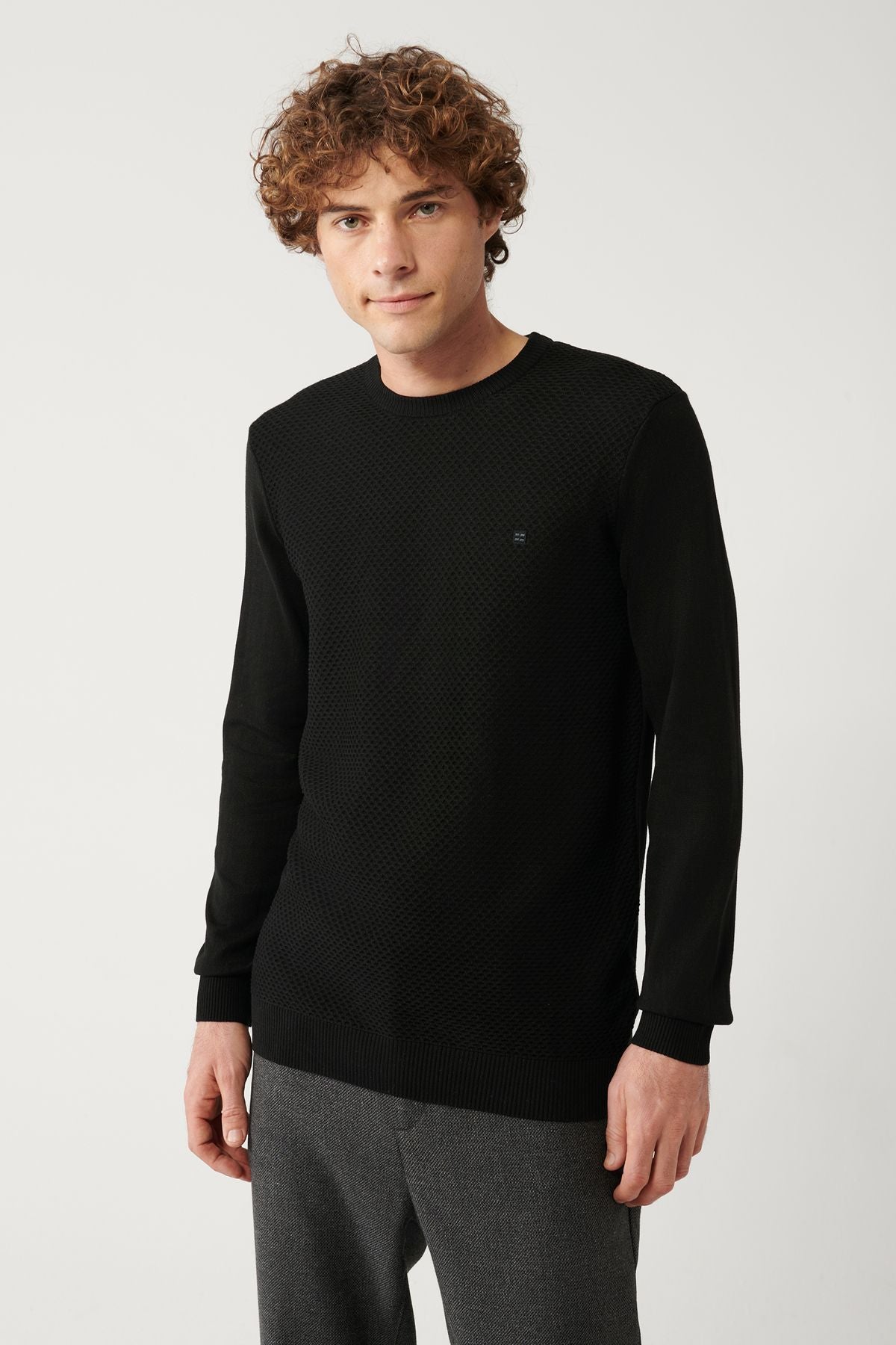 Men's black bike collar cotton knitwear sweater E005105