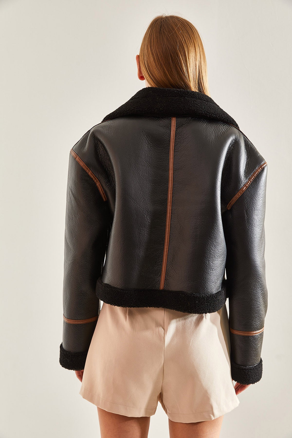 Women's Collar Belted Laminated Jacket 2289