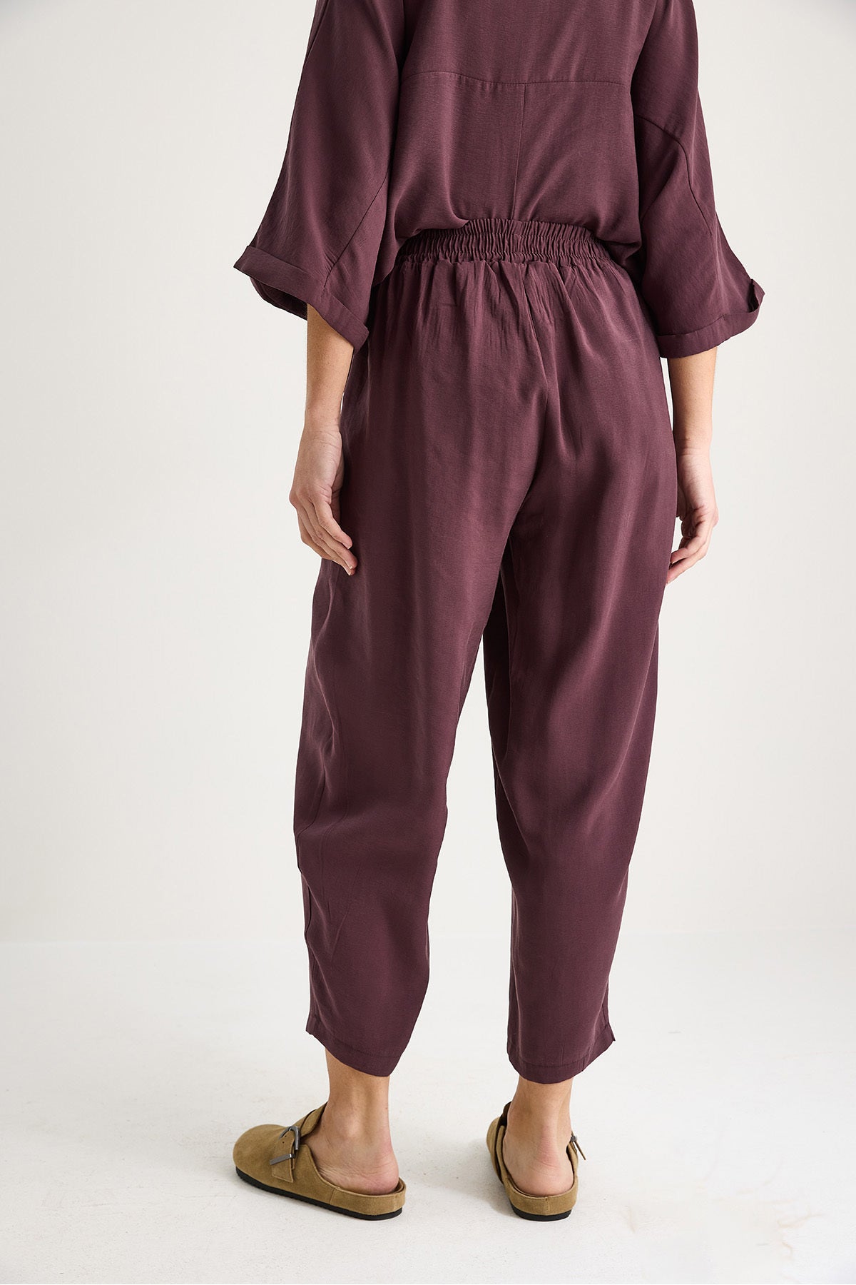 Women's V-Neck Bat Sleeve Blouse Elastic Waist Trousers Modal Suit 60283237