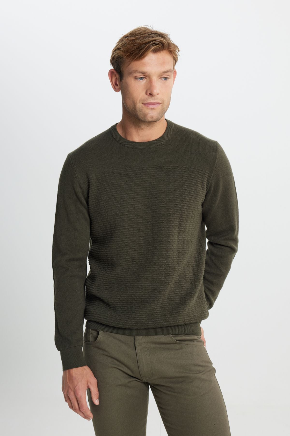 Men's Khaki Cotton Standard Fit Normal Cut Normal Cycling Bike Patterned Knitwear Sweater