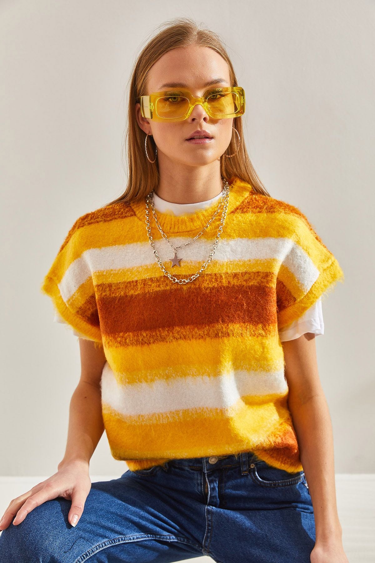 Female Bike Bike collar striped sweater