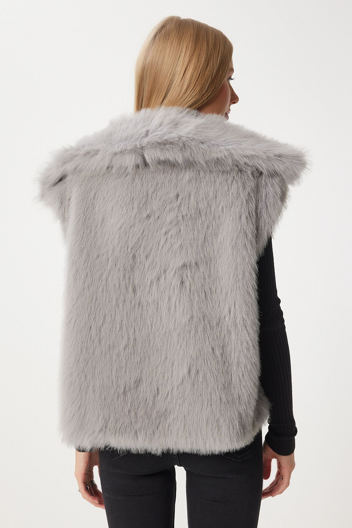 Women's Stone Gray Artificial Fur Vest YL00003