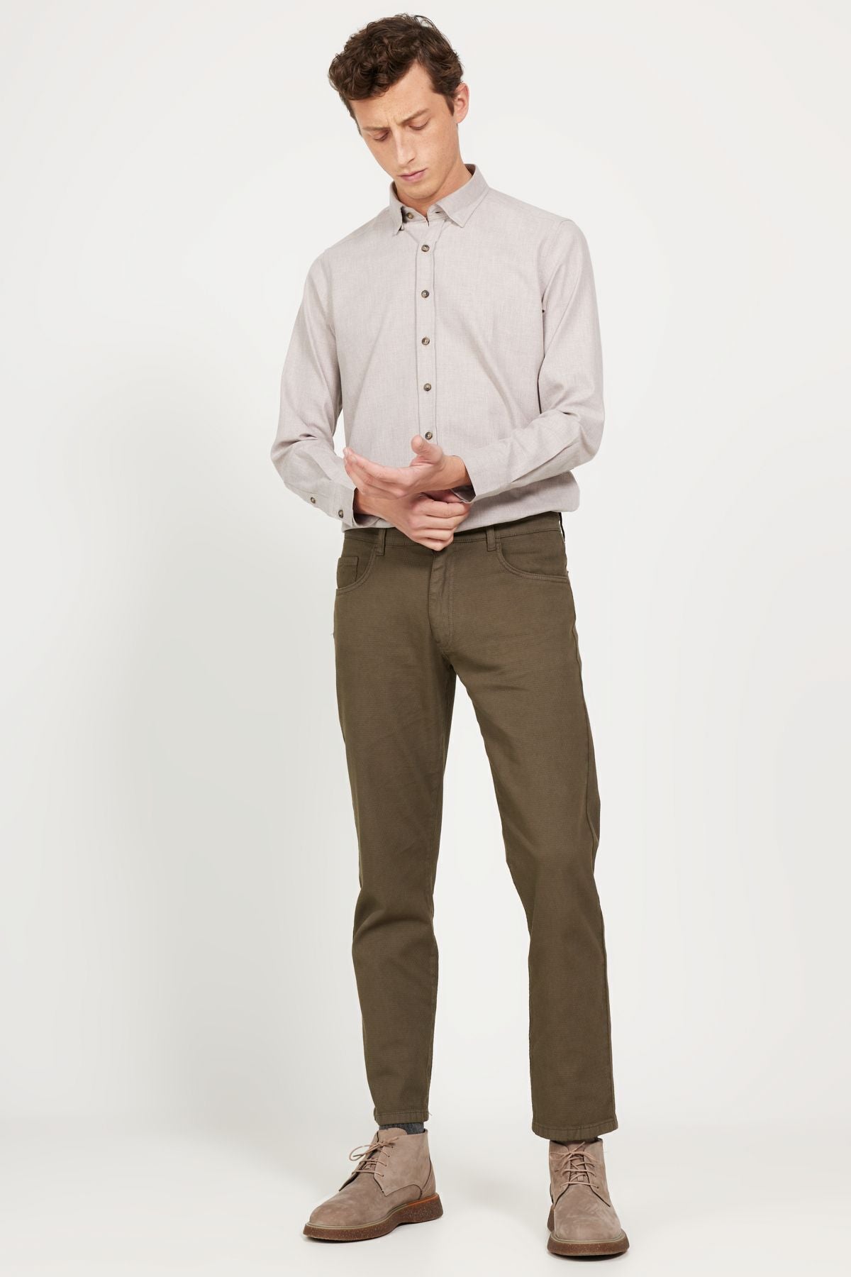 Men's Khaki Comfort Fit Casual Cut 5 Pocket Amelor Cotton Pants