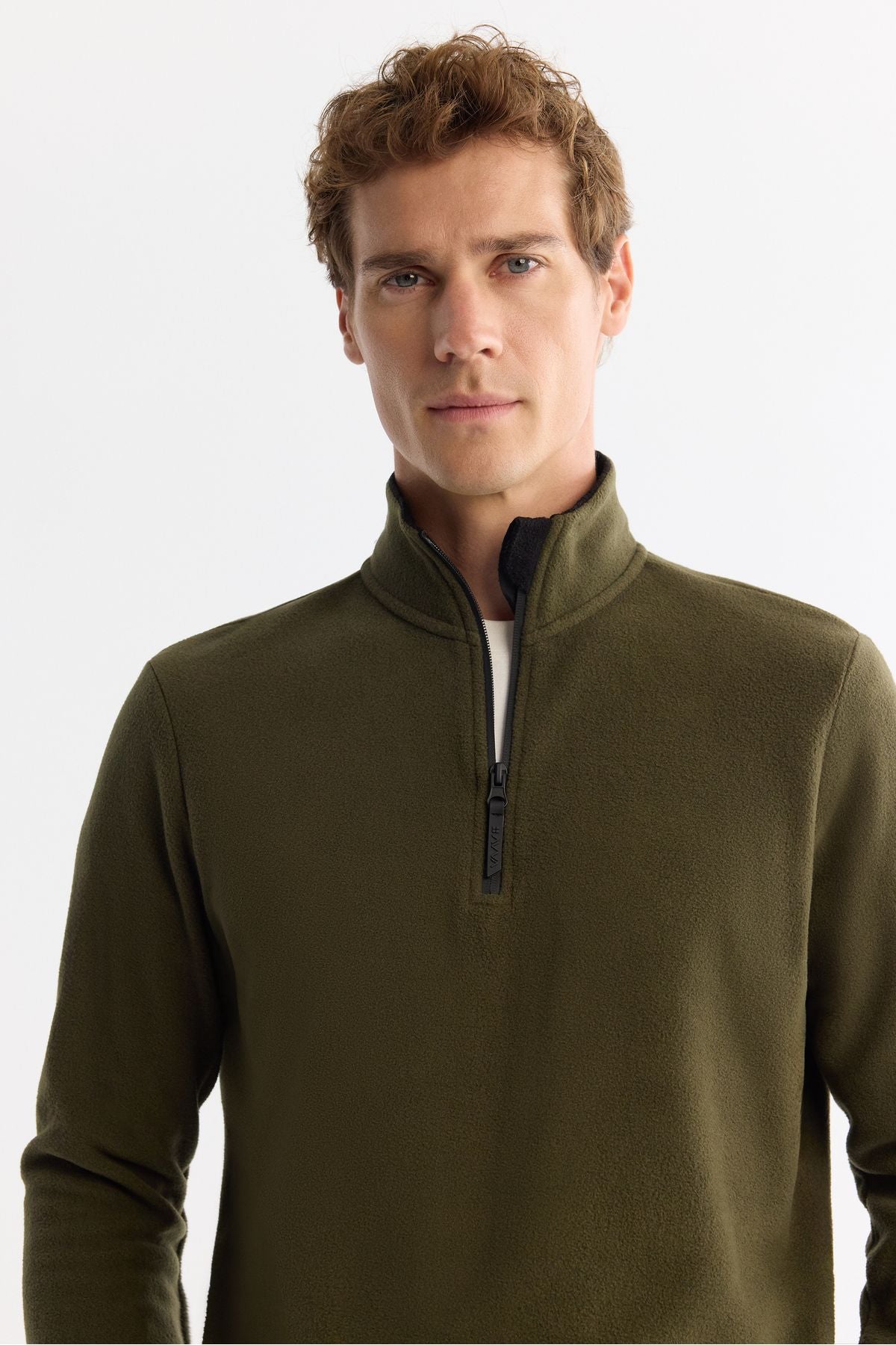 Men's green cold resistant half -zipper vertical polar sweatshirt E001068