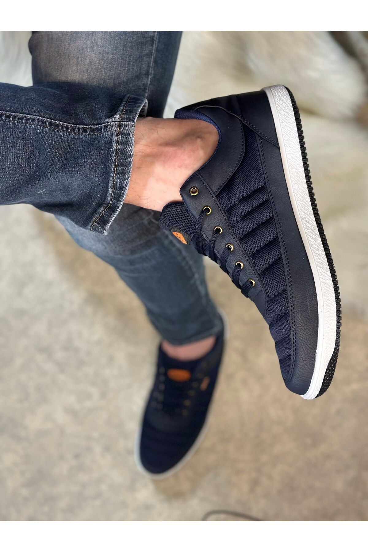 Men's daily breathing comfortable laced light sneaker navy blue sneakers 014