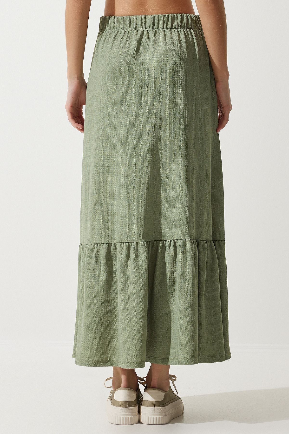 Women's Cagla Green Flased Summer Midi Skirt DD01231