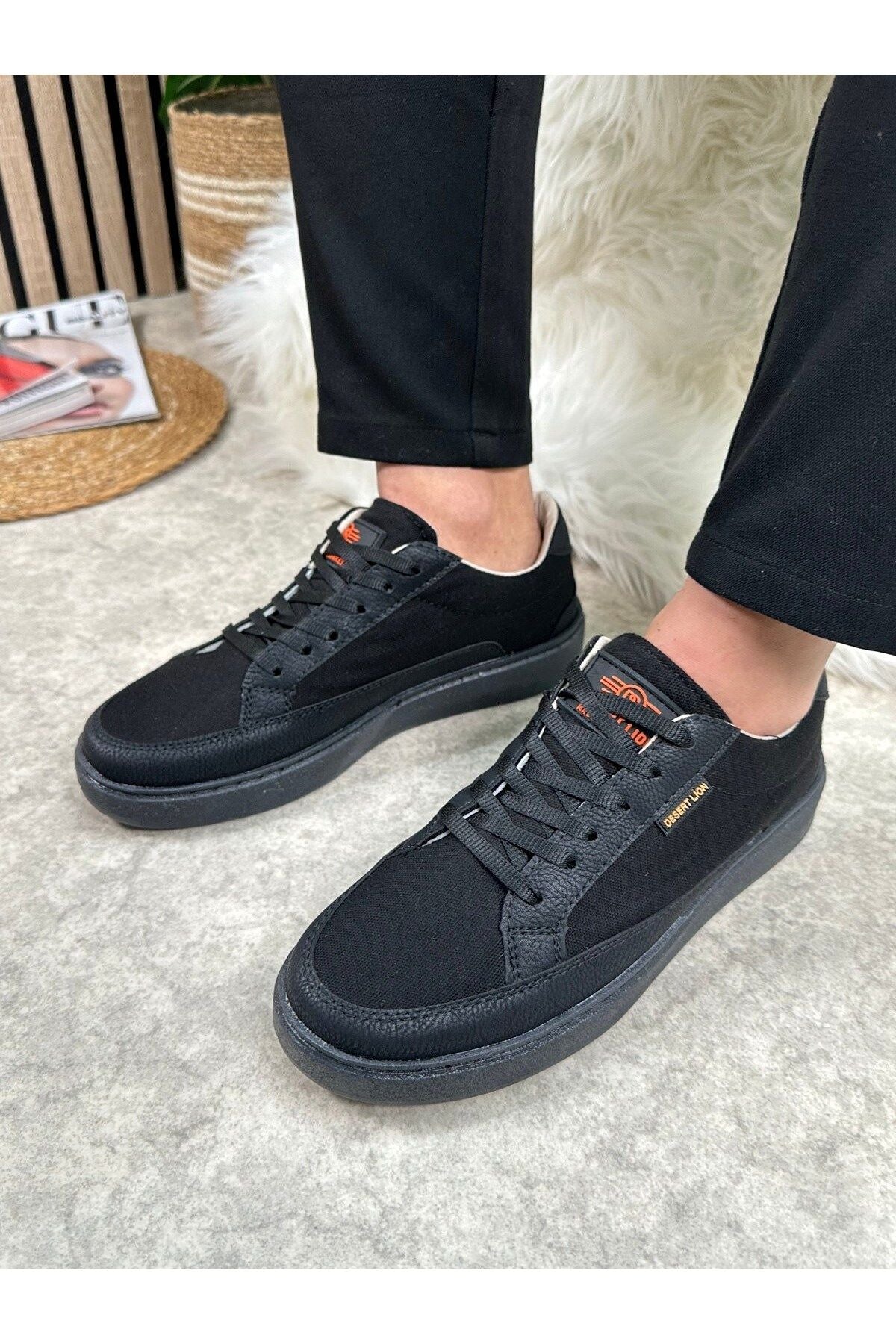 Daily Men's Sneaker Lacked Slipper Liner Linen Leather Detail Oval Nose Sports Walking Shoes 2545