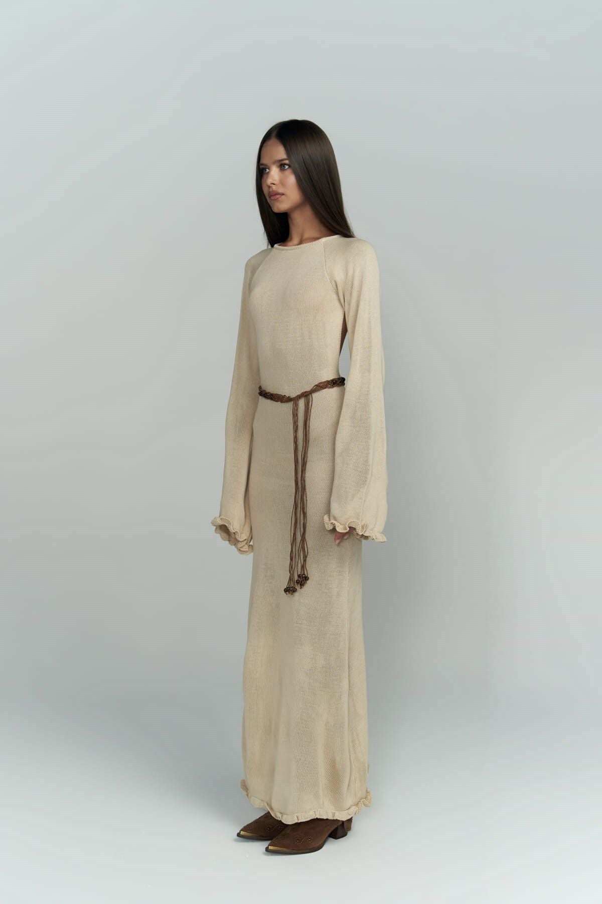 Angela Back Décollette beige knitwear dress