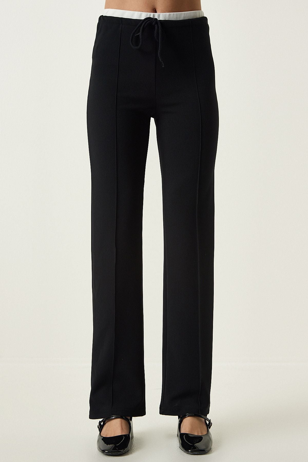 Female black baglama detailed knitting pants RV00157