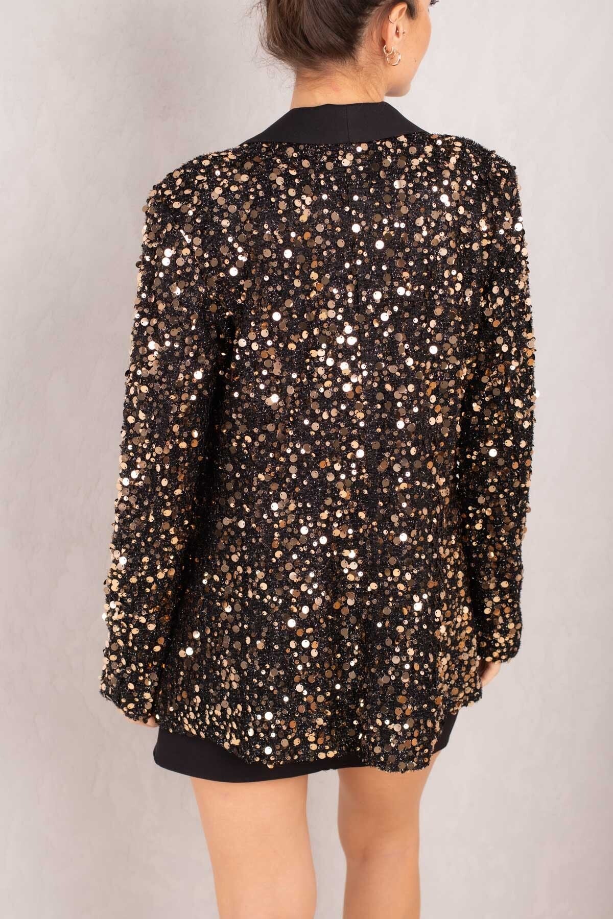 Female Gold Shawl Paper Paper Payet Jacket ARM-24K001052