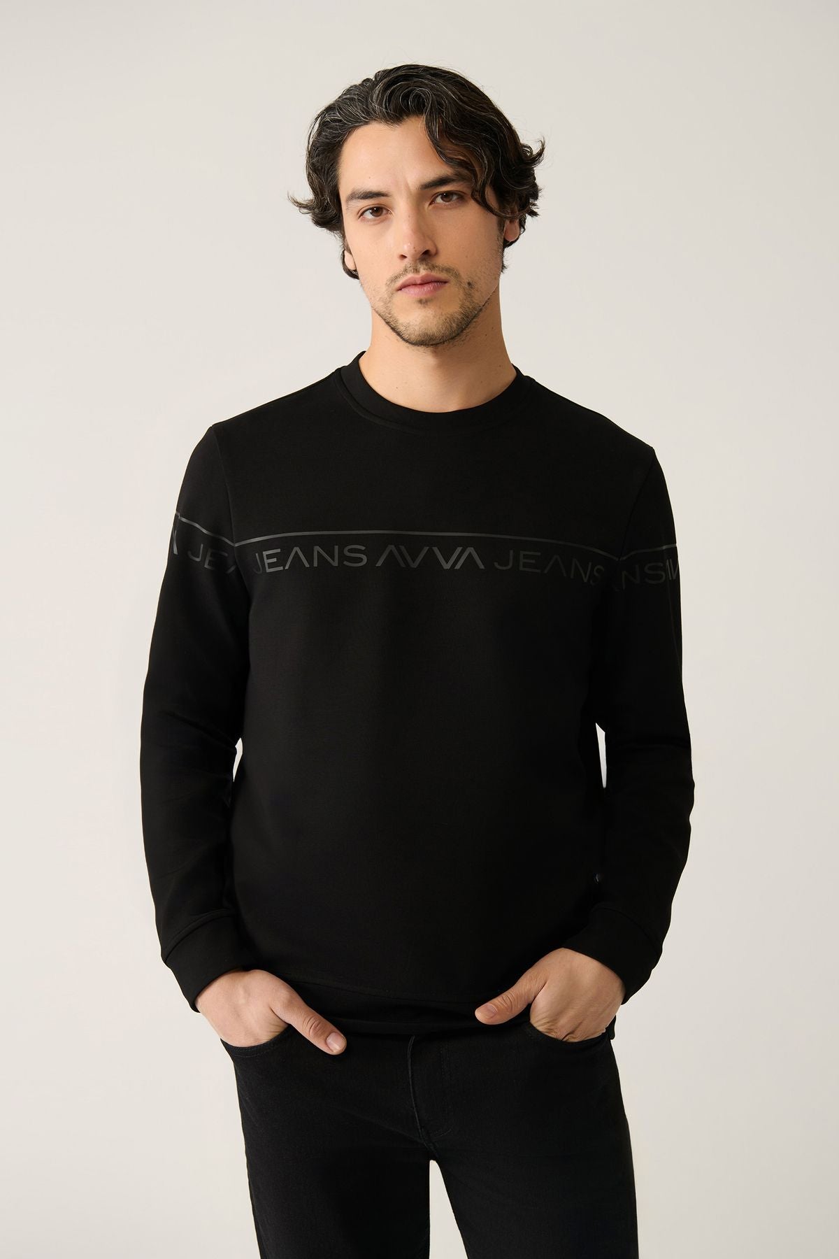 Men's black bike collar interlok printed sweatshirt A41y1241