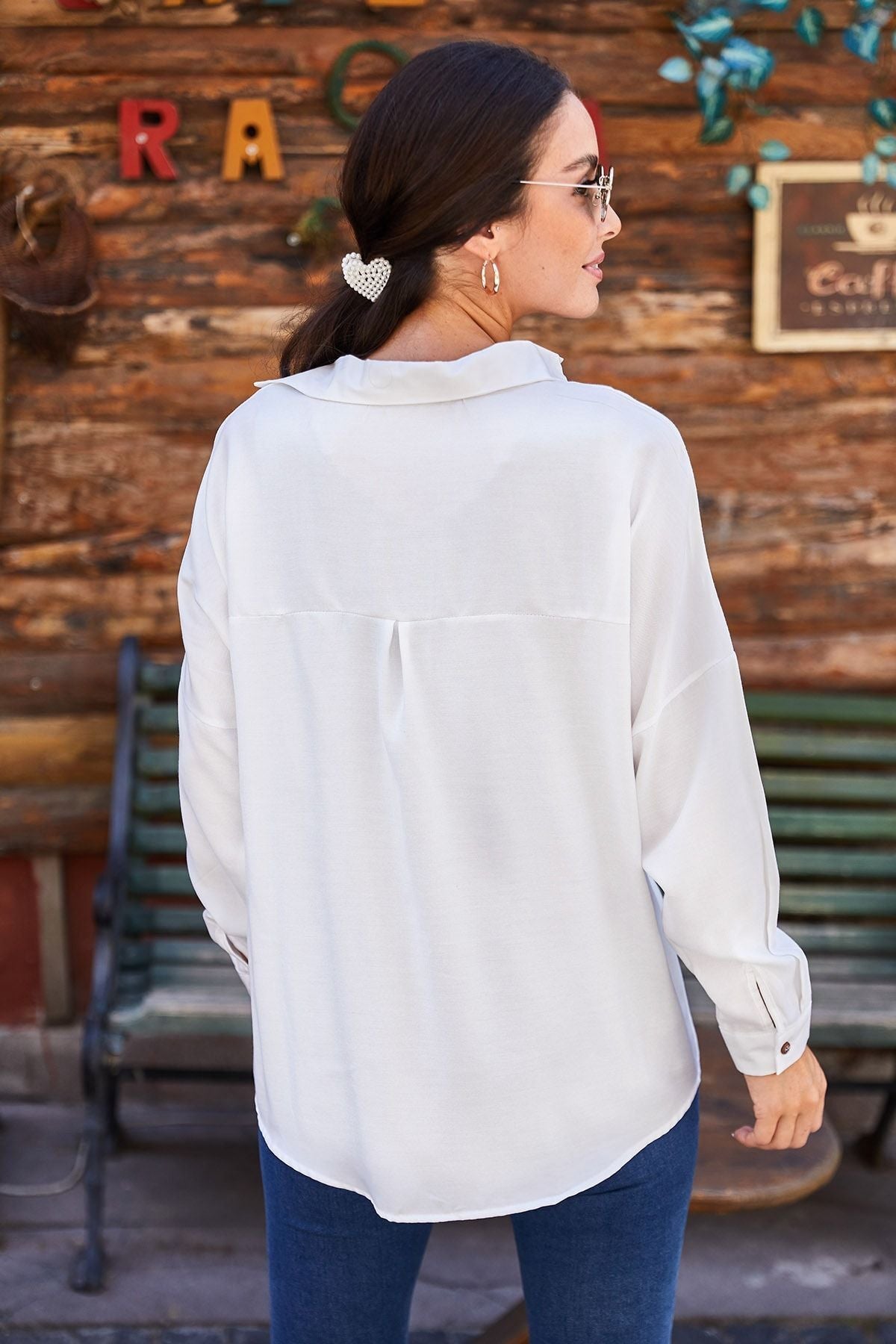 Woman White Oversize Long Basic Shirt