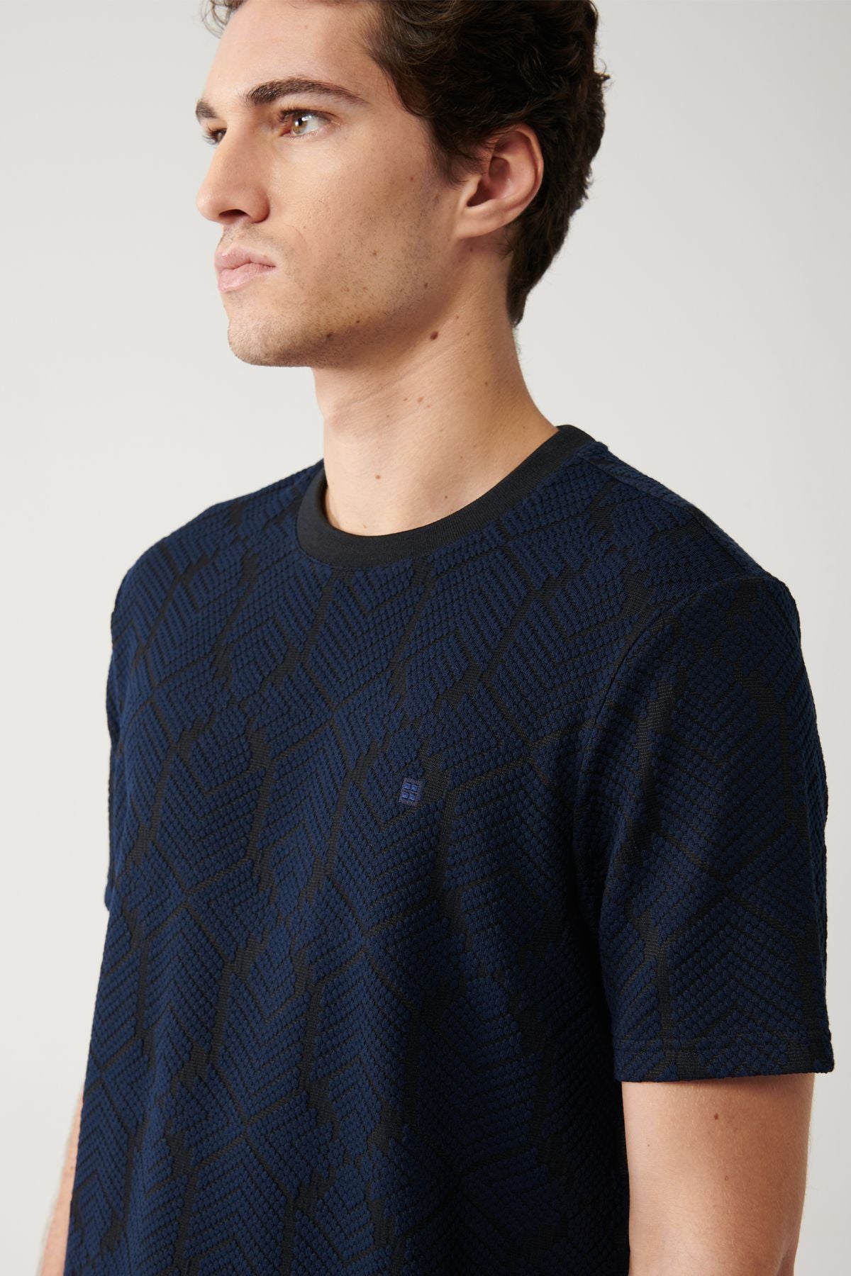 Men's navy blue bike collar jacarous t-shirt a32y1180