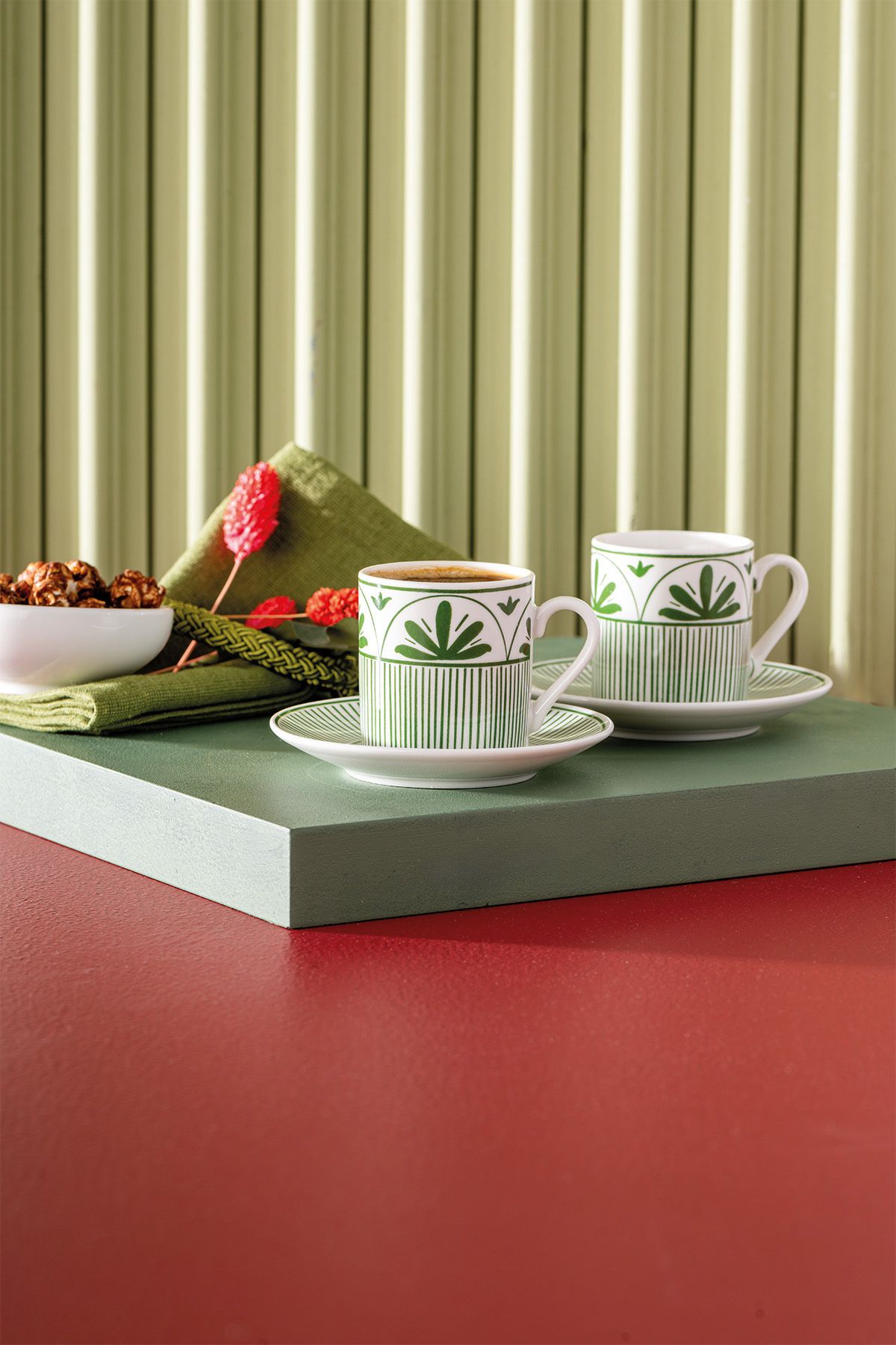 Sara New Bone 2 Person Coffee Cup Set 90 ml Green