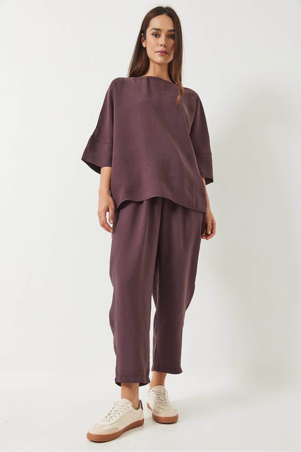 Women's Boat Neck Half Sleeve Blouse Elastic Waist Shalwar Trousers Bottom-Top Set 60283118