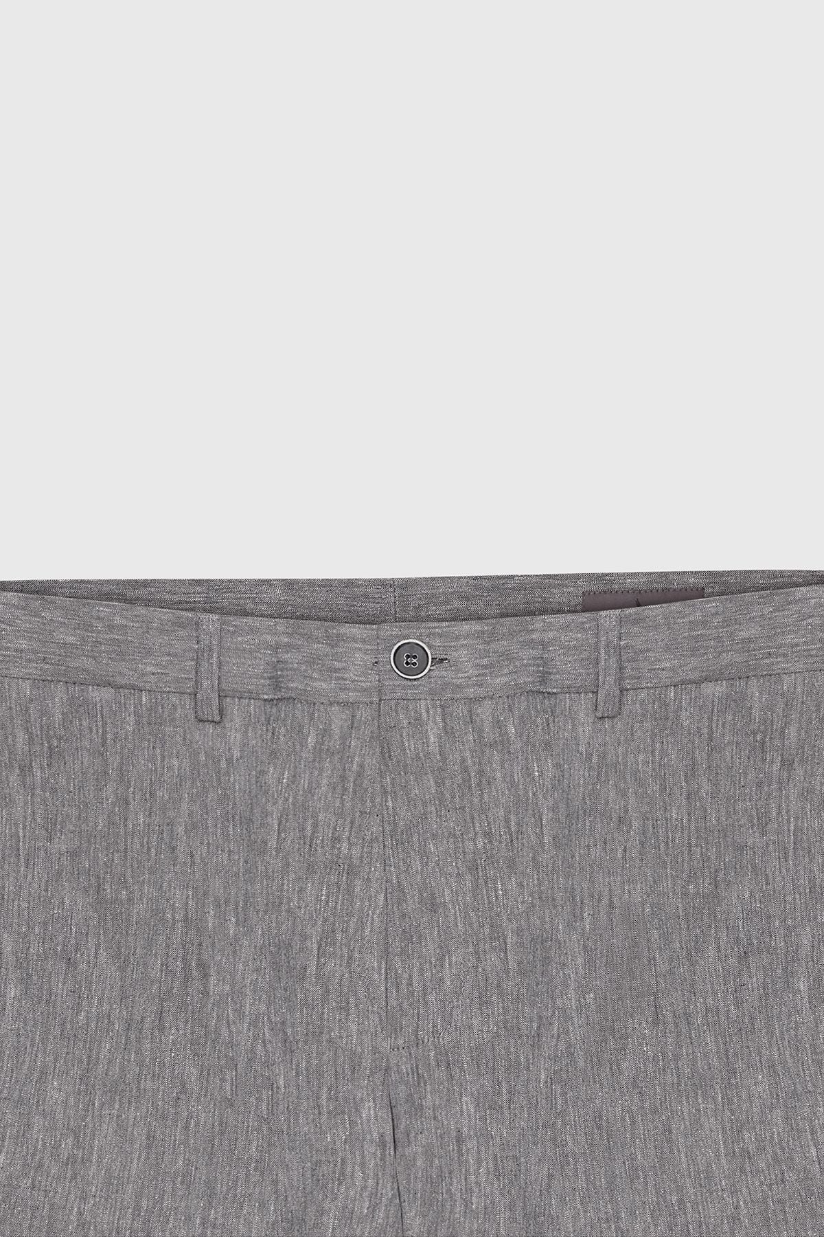 Slim fit narrow cut linen cotton side pocket patterned flexible gray pants